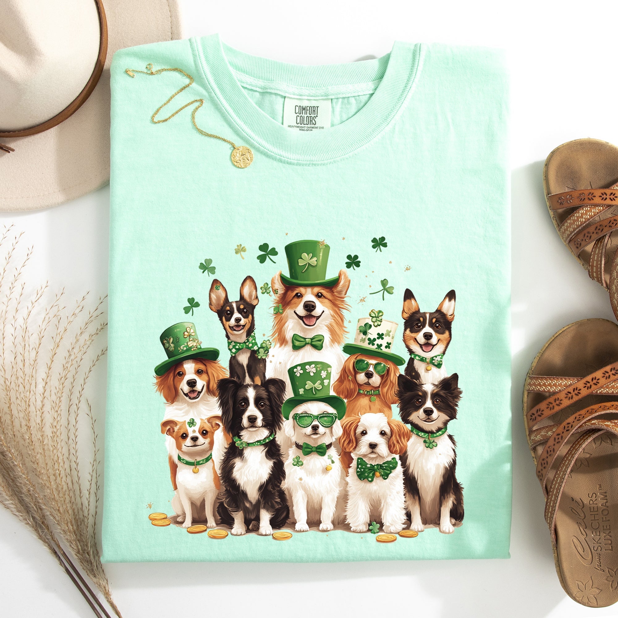 St Patrick's Dogs Shamrock Leprechaun St Patrick's Day Clover Vintage Comfort Colors Tee