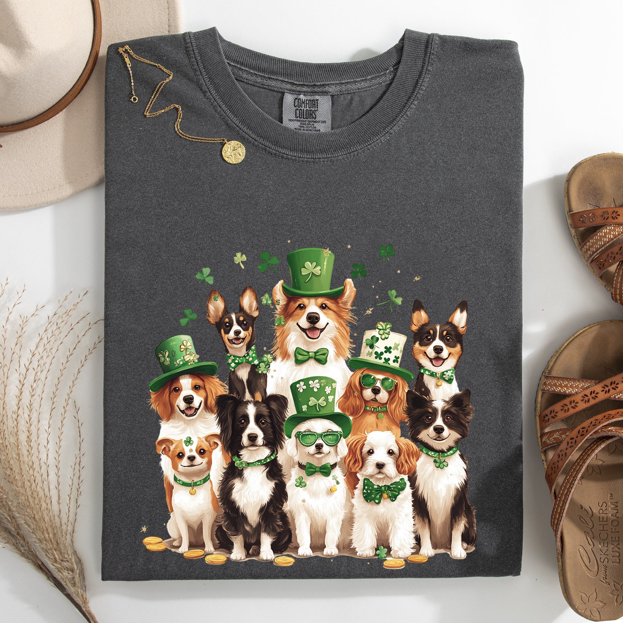 St Patrick's Dogs Shamrock Leprechaun St Patrick's Day Clover Vintage Comfort Colors Tee