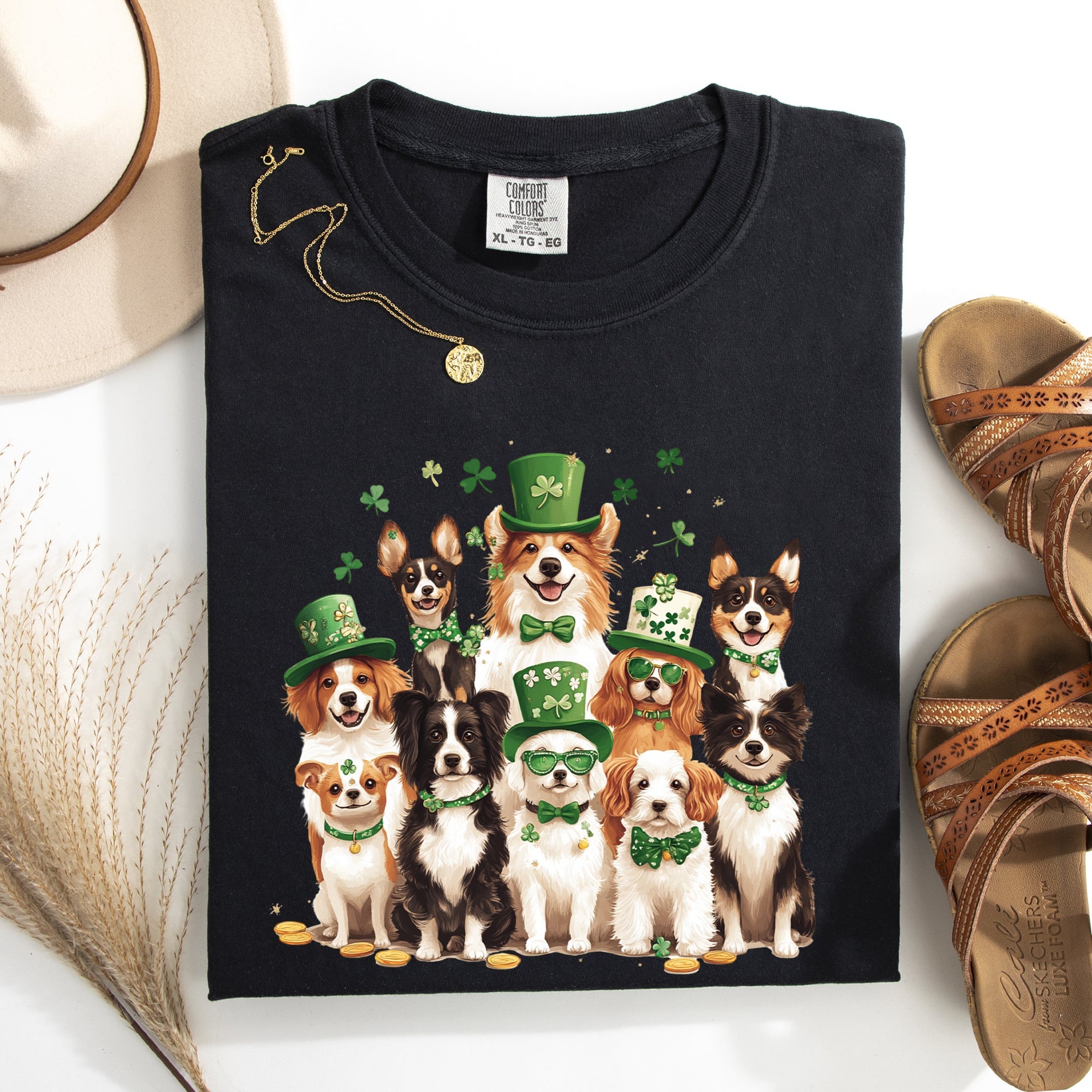 St Patrick's Dogs Shamrock Leprechaun St Patrick's Day Clover Vintage Comfort Colors Tee