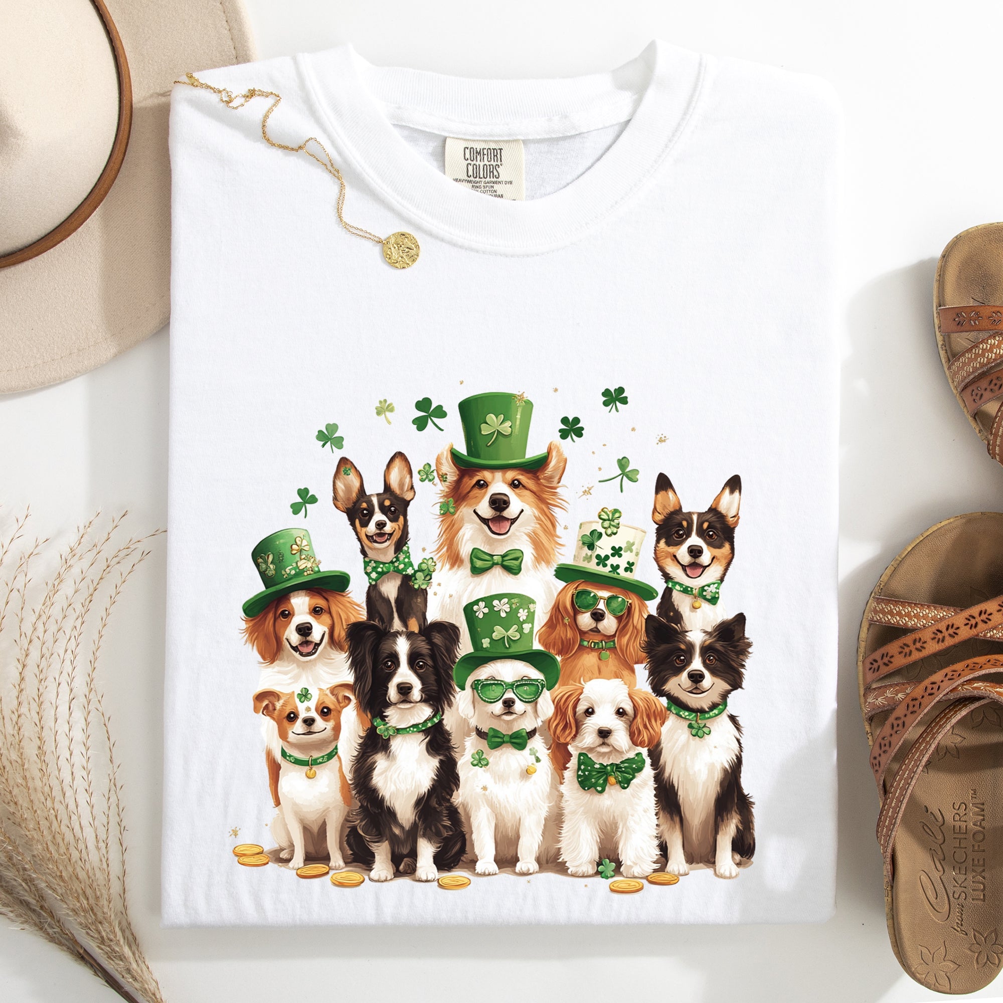 St Patrick's Dogs Shamrock Leprechaun St Patrick's Day Clover Vintage Comfort Colors Tee