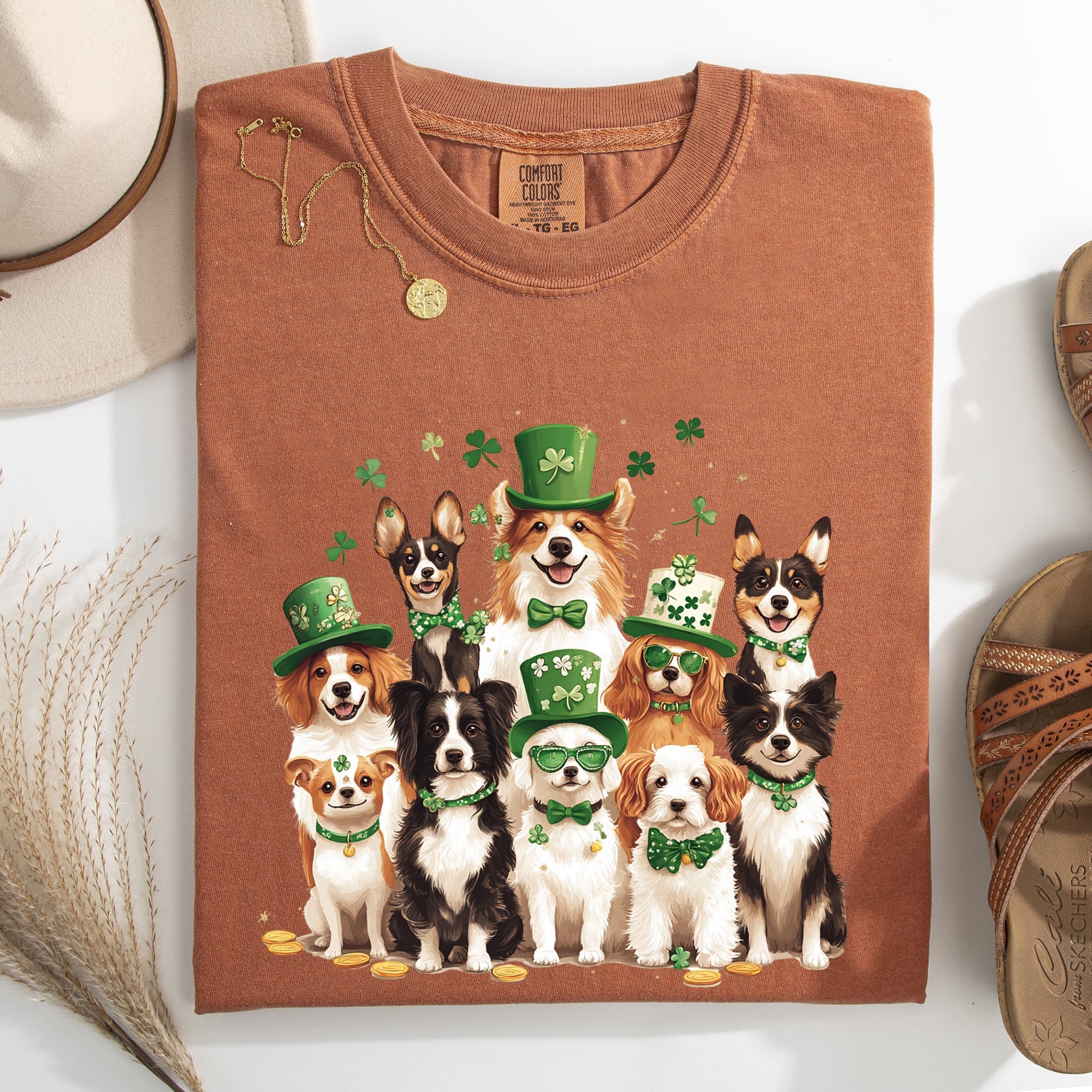 St Patrick's Dogs Shamrock Leprechaun St Patrick's Day Clover Vintage Comfort Colors Tee