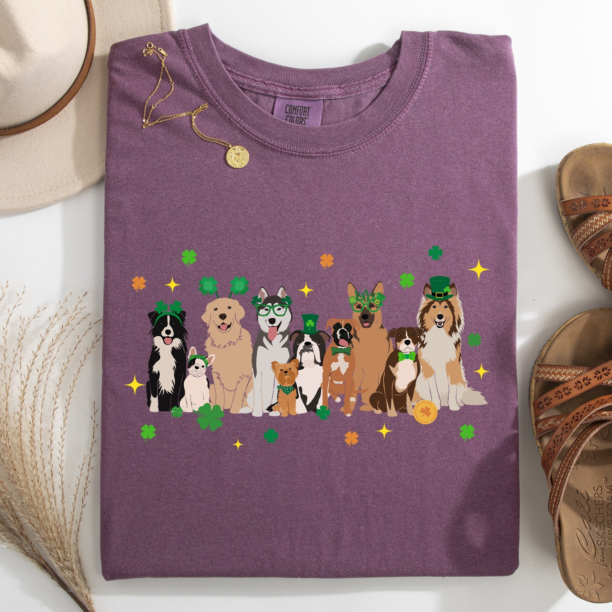 St Patrick's Dogs Shamrock Clover Leprechaun Irish Pride Vintage Inspired Comfort Colors Tee