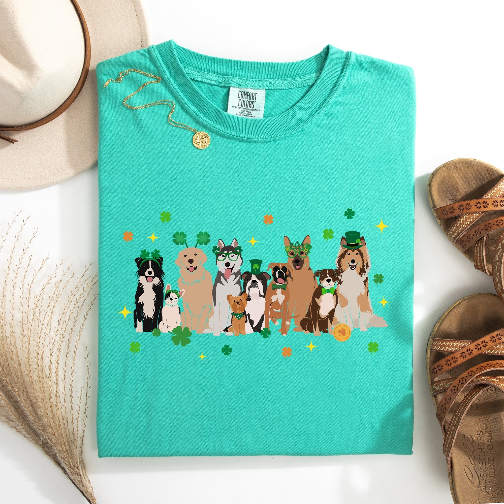 St Patrick's Dogs Shamrock Clover Leprechaun Irish Pride Vintage Inspired Comfort Colors Tee