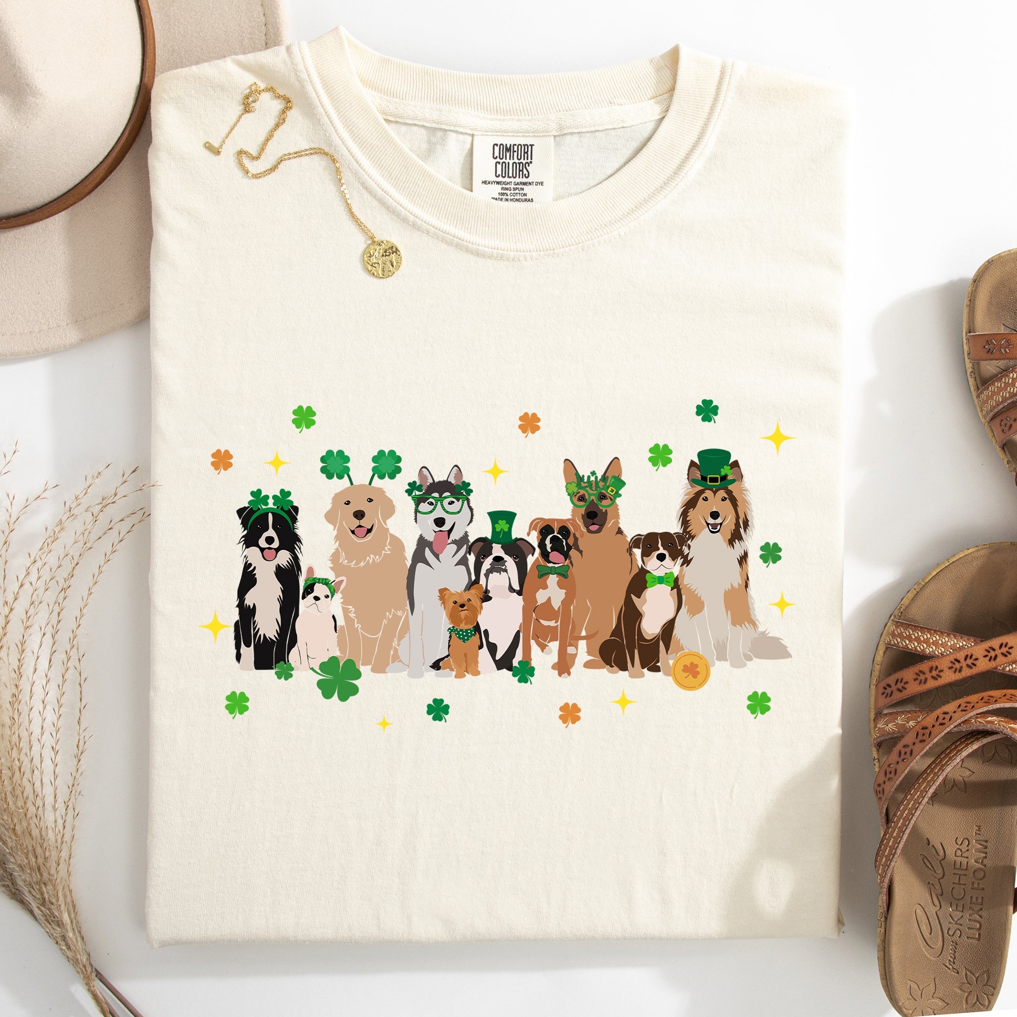 St Patrick's Dogs Shamrock Clover Leprechaun Irish Pride Vintage Inspired Comfort Colors Tee