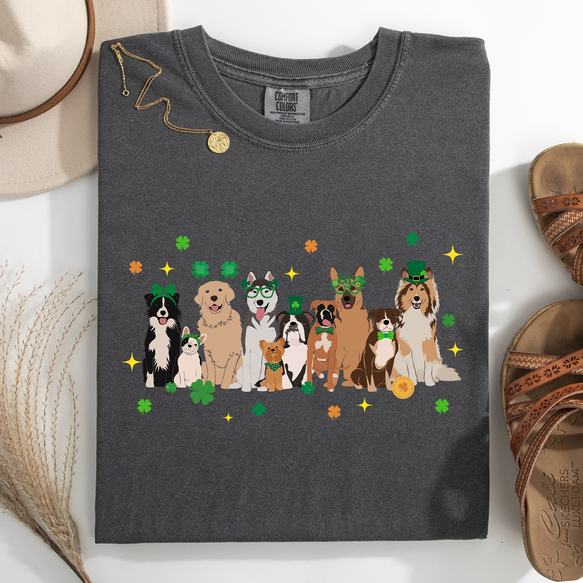 St Patrick's Dogs Shamrock Clover Leprechaun Irish Pride Vintage Inspired Comfort Colors Tee