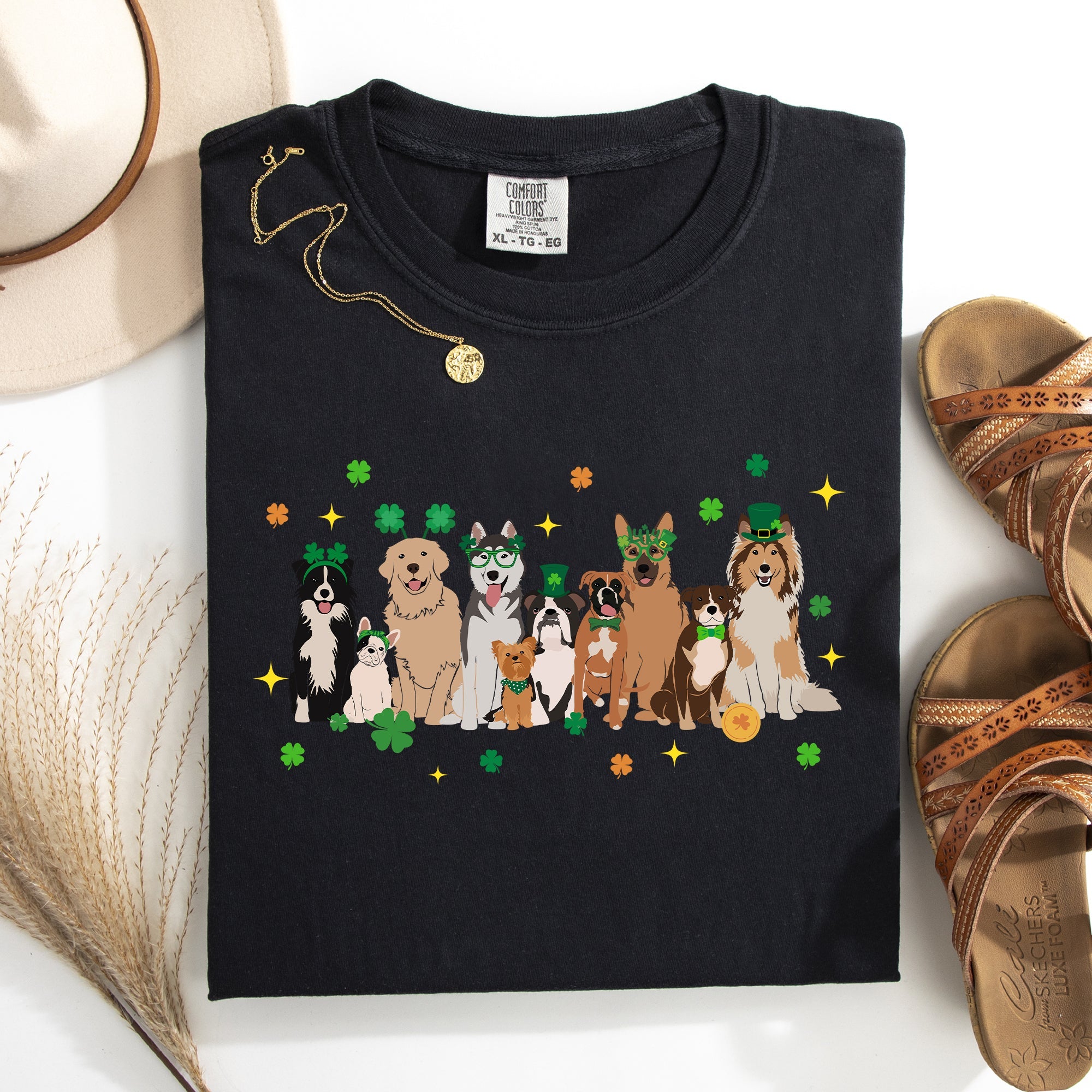 St Patrick's Dogs Shamrock Clover Leprechaun Irish Pride Vintage Inspired Comfort Colors Tee