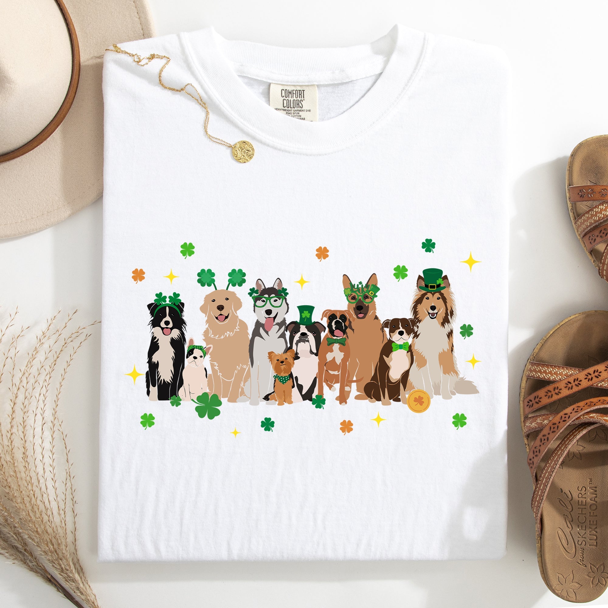 St Patrick's Dogs Shamrock Clover Leprechaun Irish Pride Vintage Inspired Comfort Colors Tee