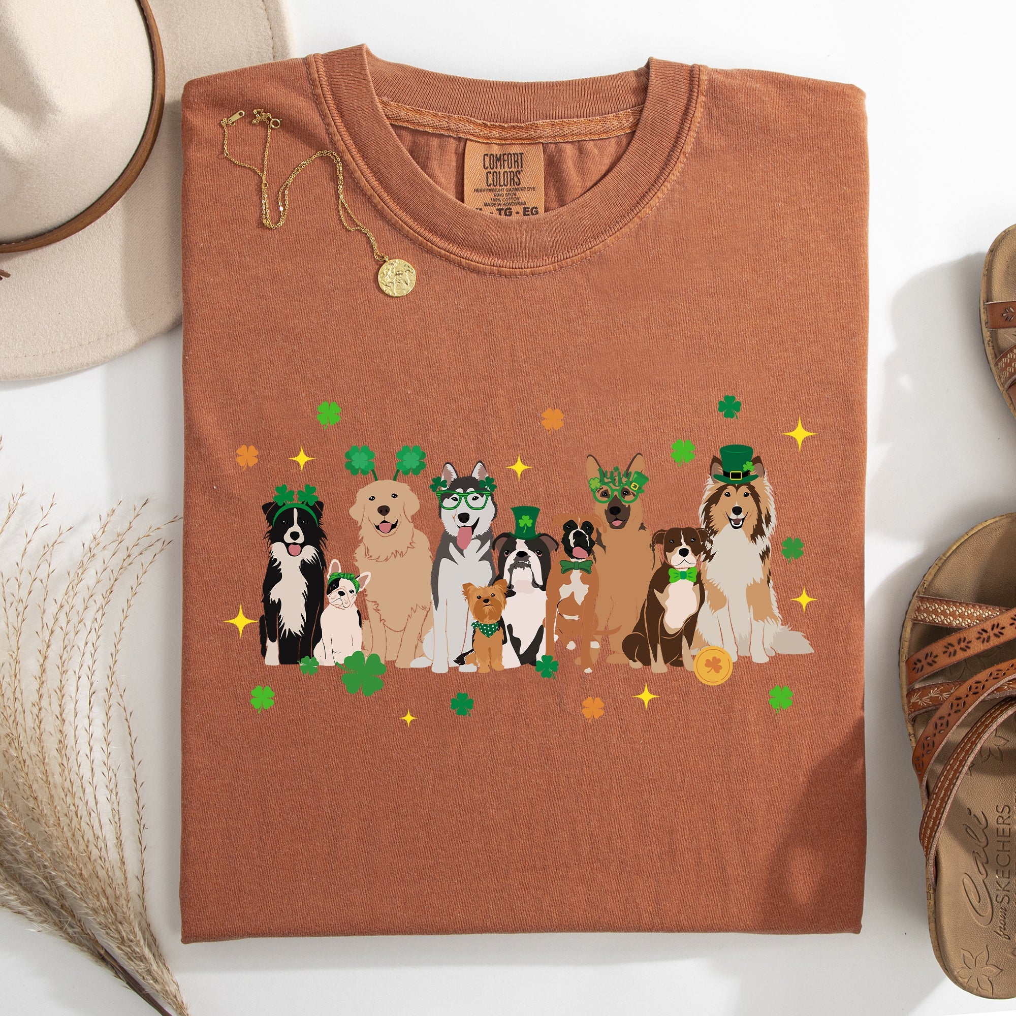 St Patrick's Dogs Shamrock Clover Leprechaun Irish Pride Vintage Inspired Comfort Colors Tee