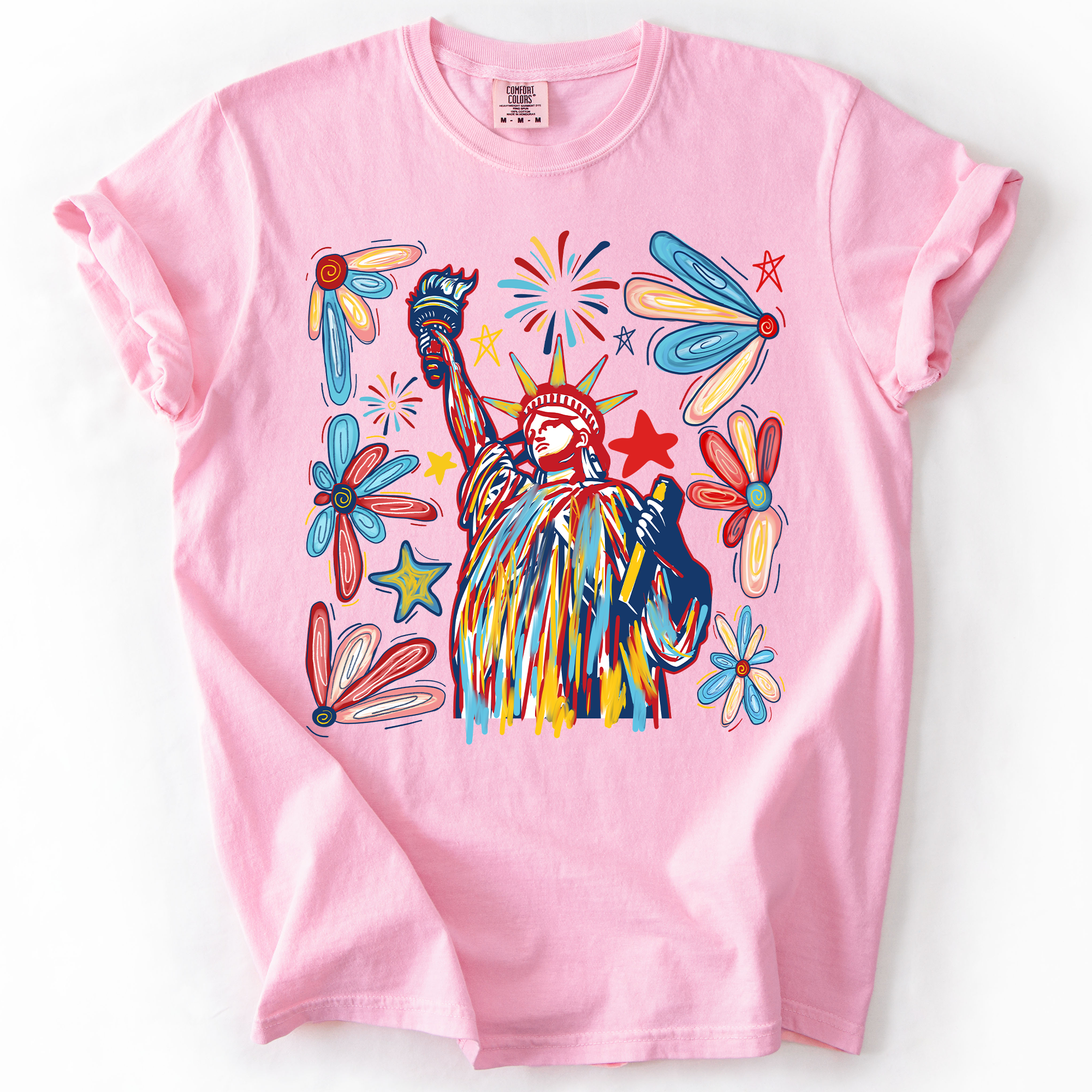 Statue Of Liberty Fourth Of July Patriotic USA Colorful Flag Art Comfort Colors Tee