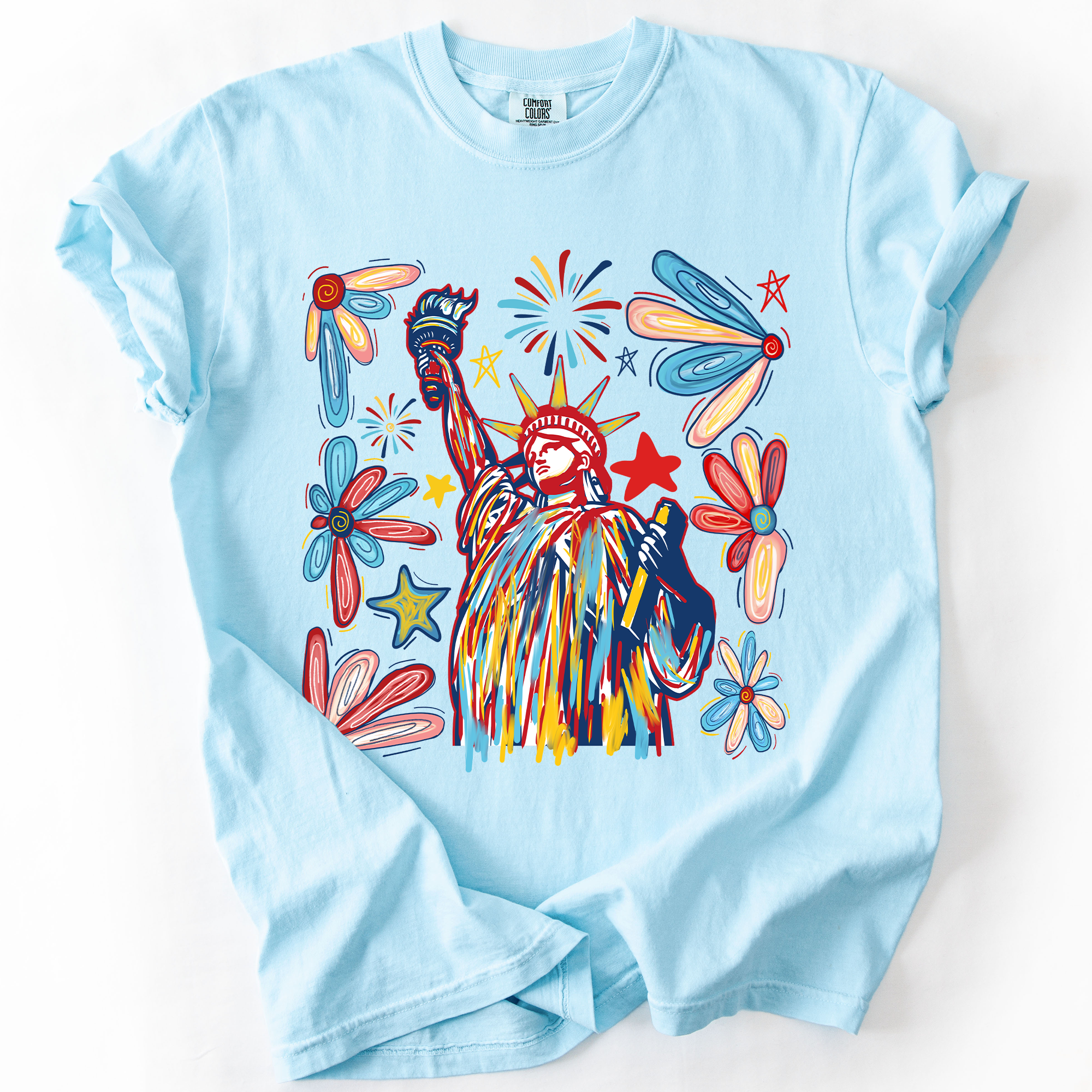 Statue Of Liberty Fourth Of July Patriotic USA Colorful Flag Art Comfort Colors Tee
