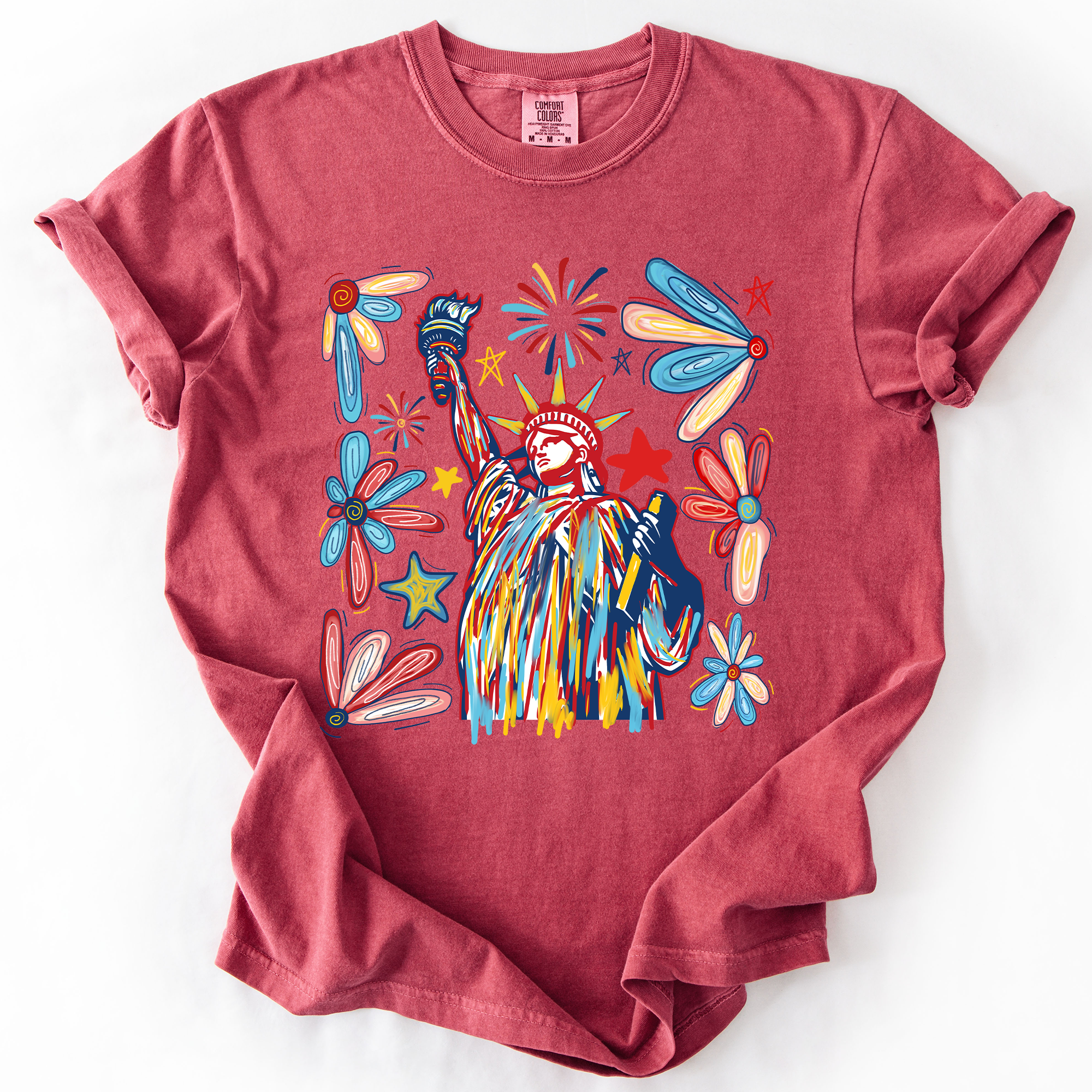Statue Of Liberty Fourth Of July Patriotic USA Colorful Flag Art Comfort Colors Tee