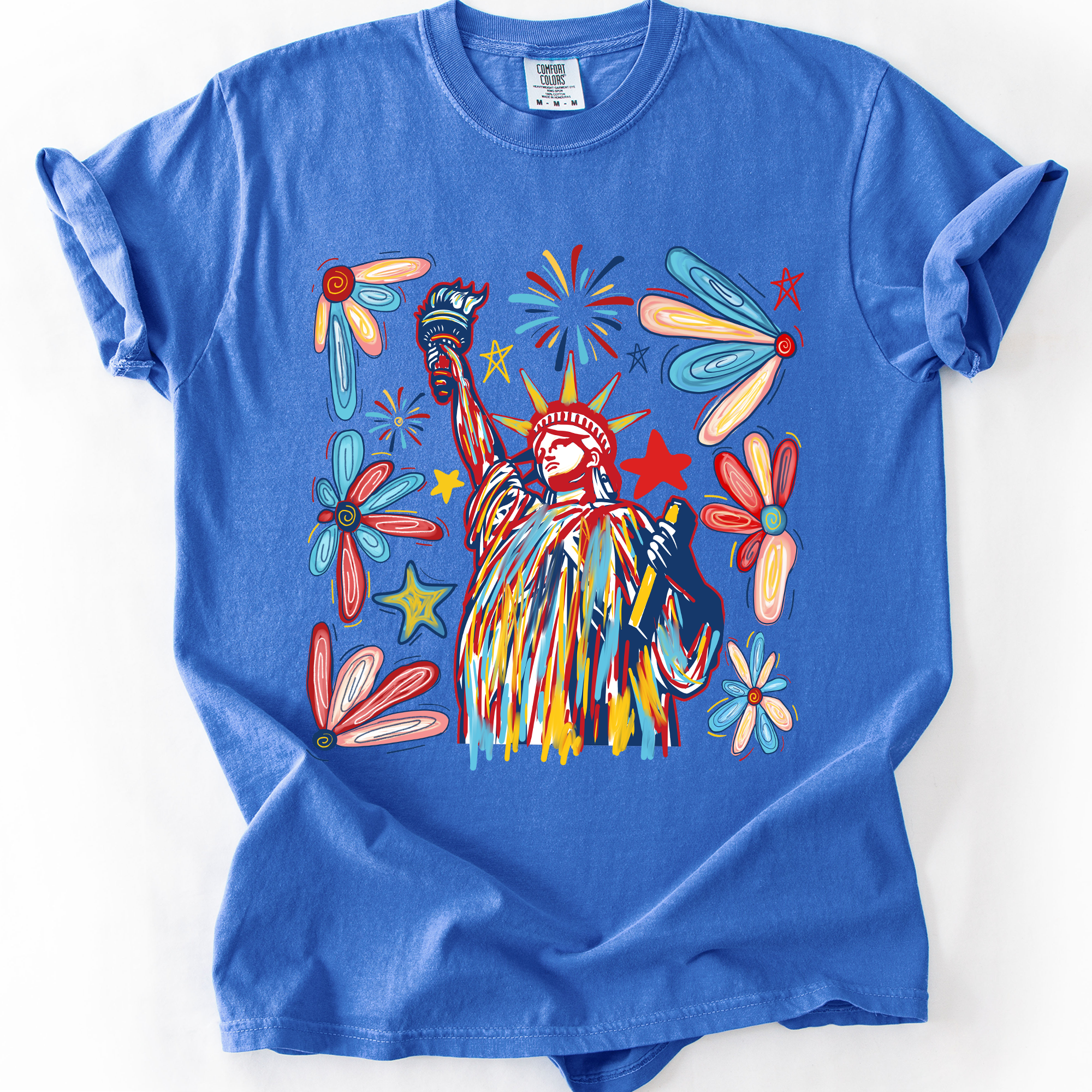 Statue Of Liberty Fourth Of July Patriotic USA Colorful Flag Art Comfort Colors Tee