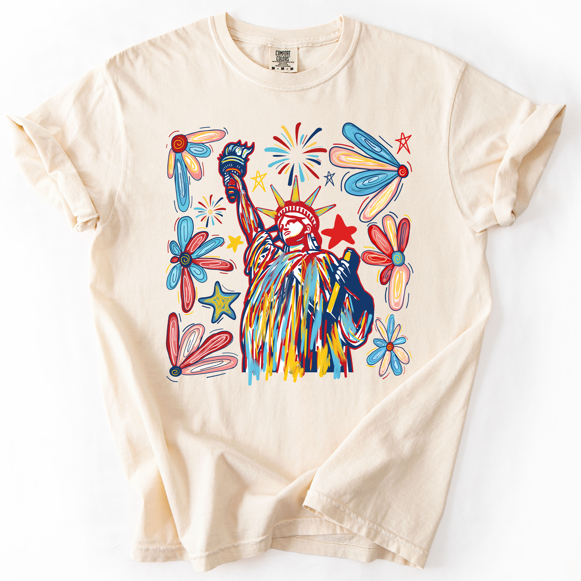 Statue Of Liberty Fourth Of July Patriotic USA Colorful Flag Art Comfort Colors Tee