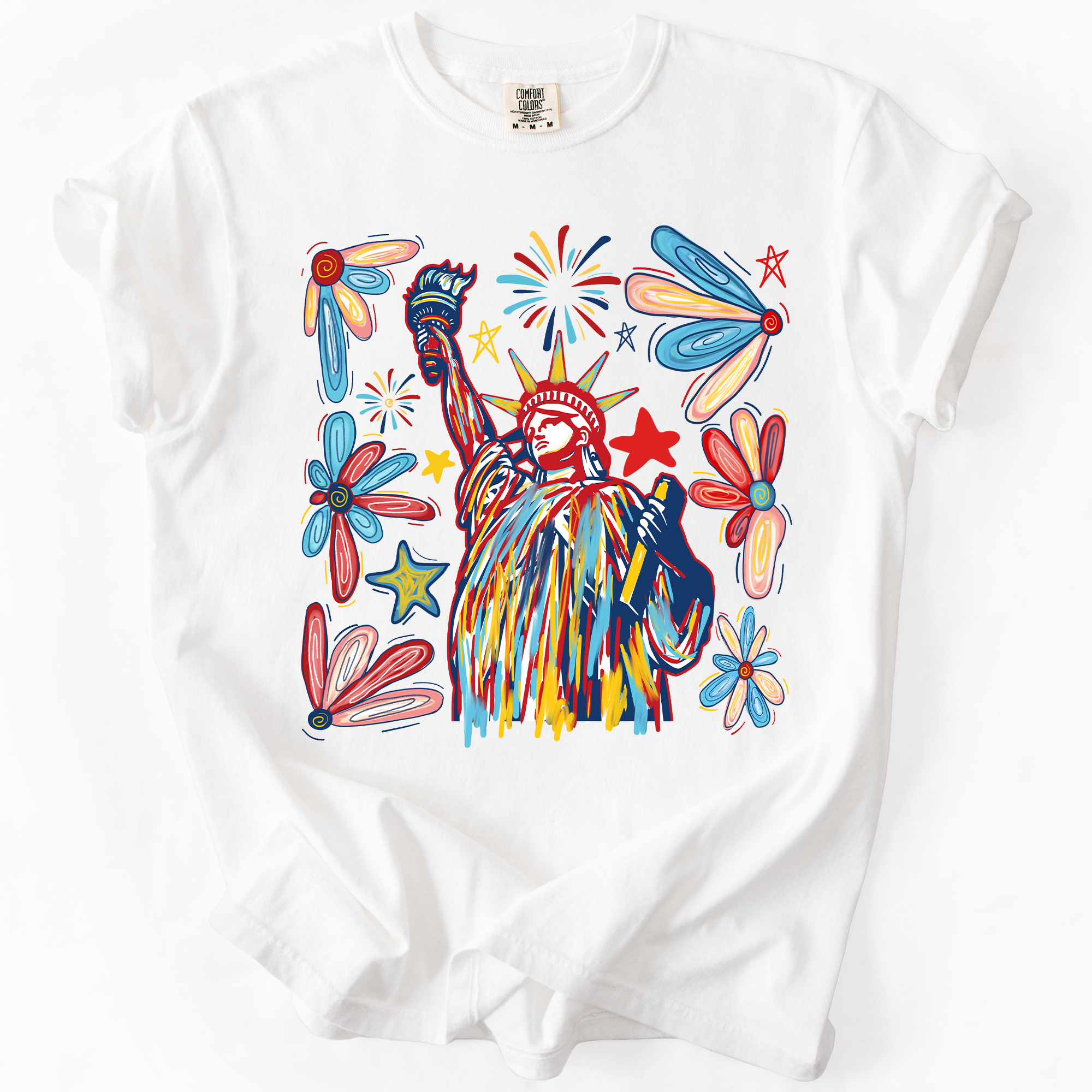 Statue Of Liberty Fourth Of July Patriotic USA Colorful Flag Art Comfort Colors Tee