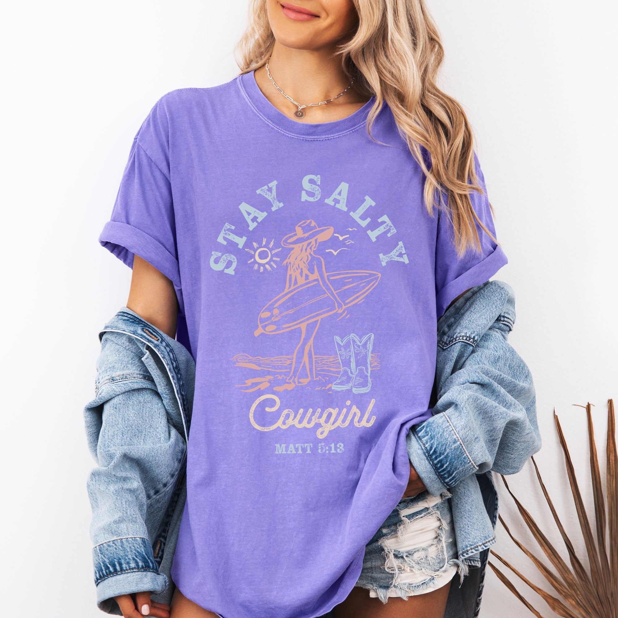 Stay Salty Cowgirl Matthew Faith Religious Gospel Beach Summer Comfort Colors Tee
