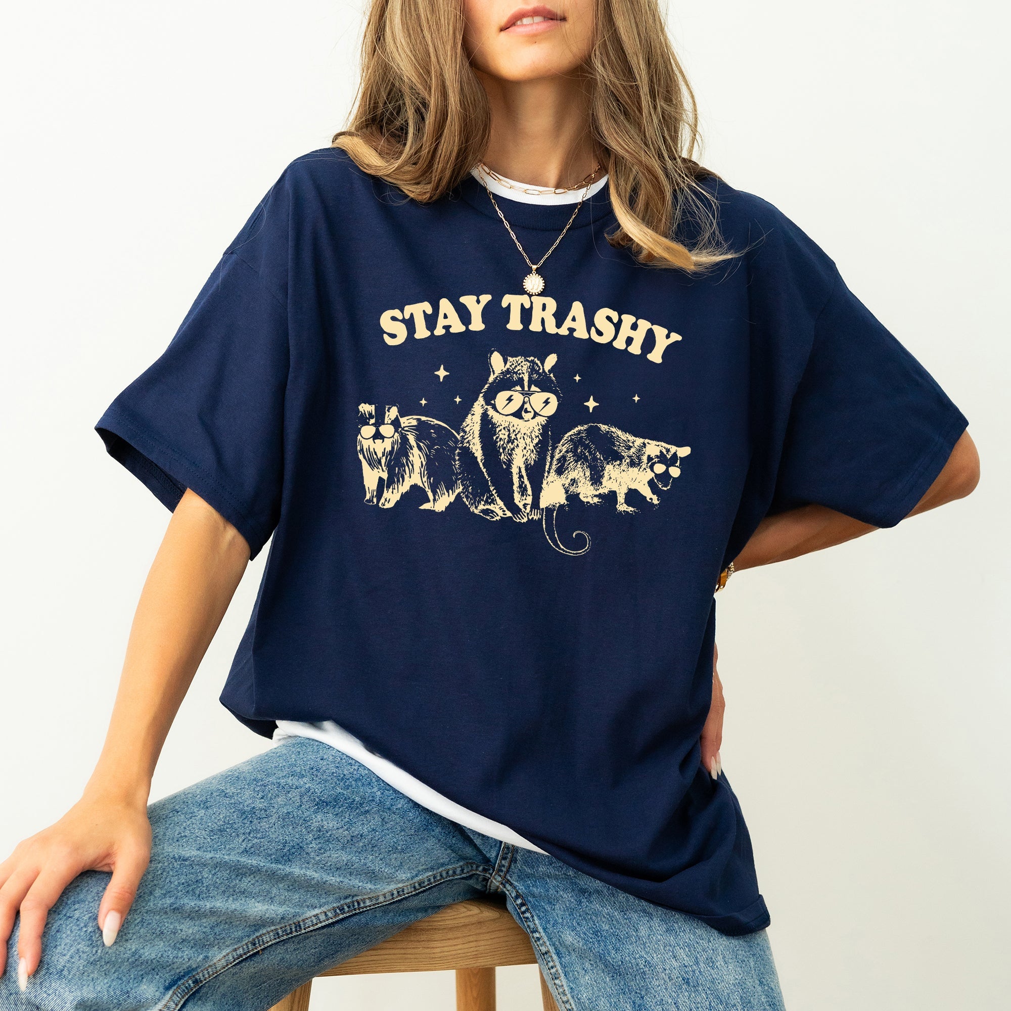Stay Trashy Raccoon Possum Aesthetic Meme Vintage Edition Deluxe Comfort Colors Tee