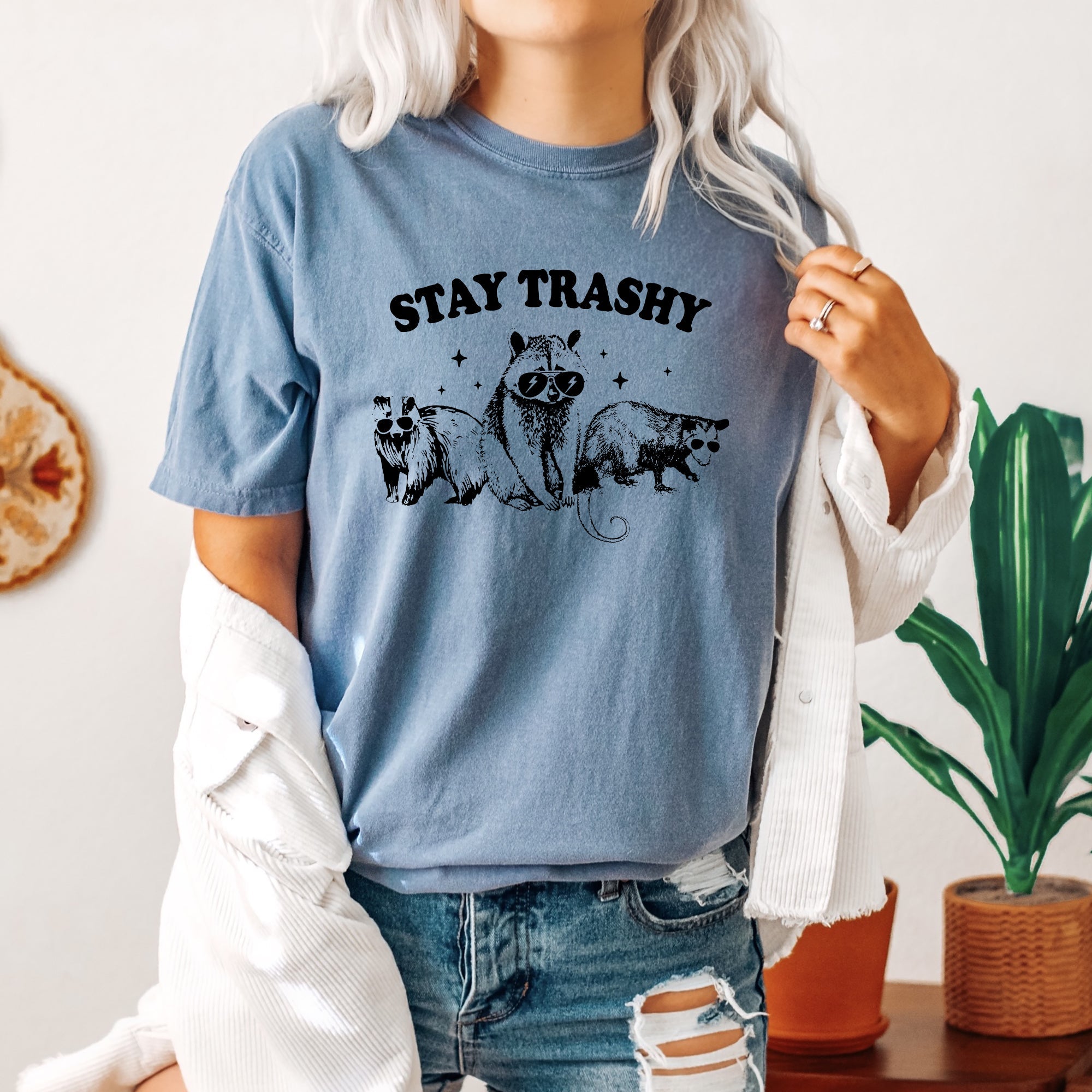 Stay Trashy Raccoon Possum Aesthetic Meme Vintage Edition Deluxe Comfort Colors Tee