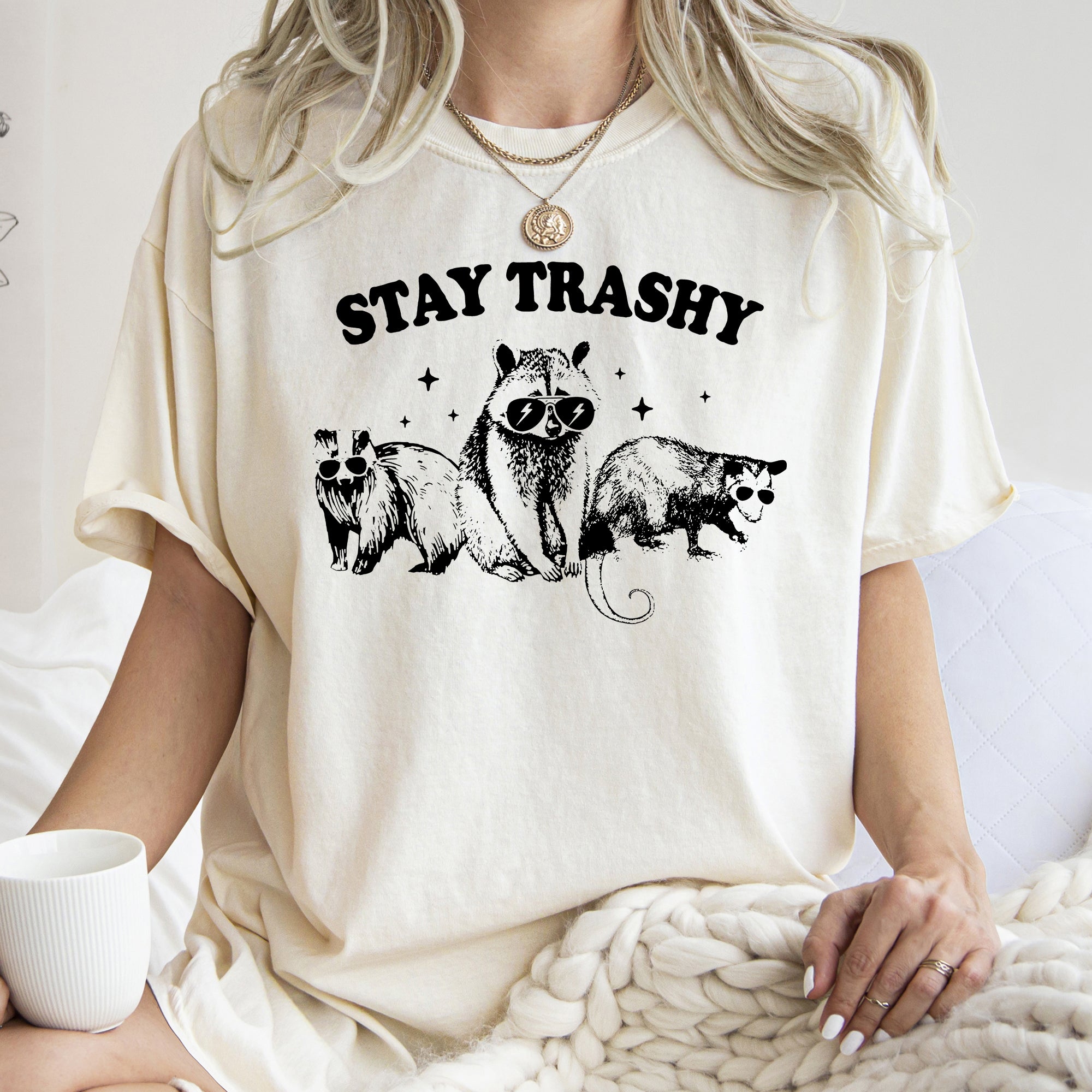 Stay Trashy Raccoon Possum Aesthetic Meme Vintage Edition Deluxe Comfort Colors Tee