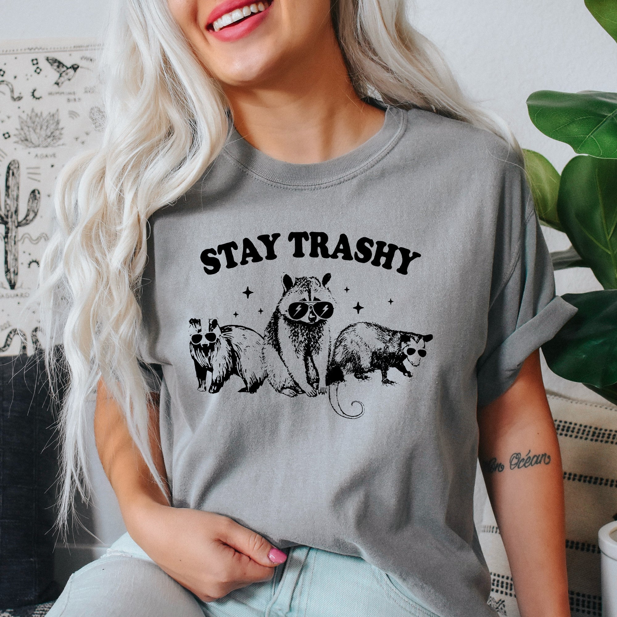Stay Trashy Raccoon Possum Aesthetic Meme Vintage Edition Deluxe Comfort Colors Tee