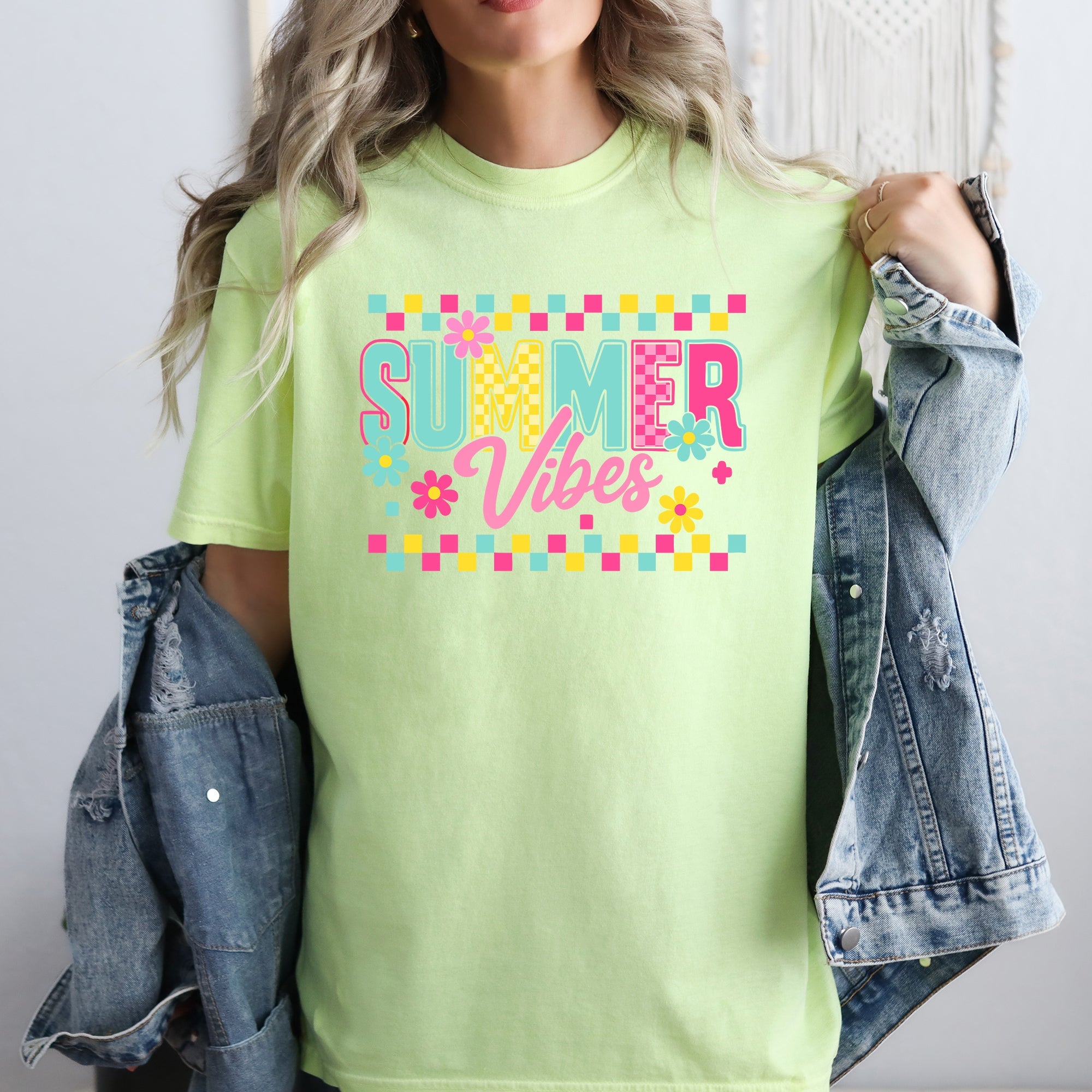 Summer Vibes Checkered Retro Floral Garden Party Collection Edition Comfort Colors Tee