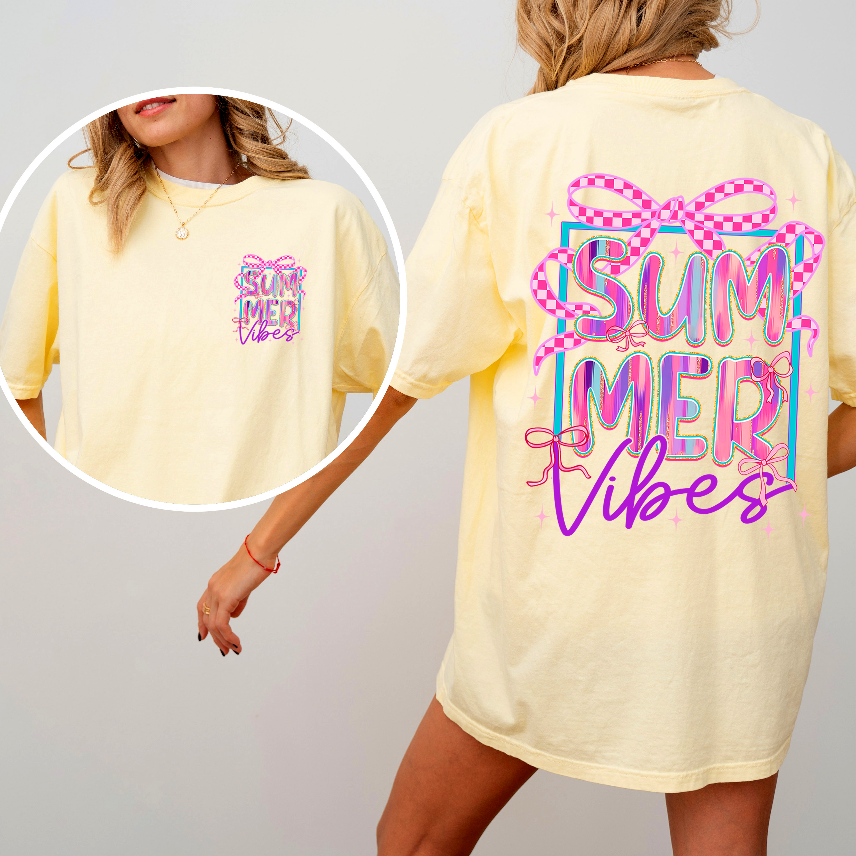 Summer Vibes Checkered Ribbons Retro Vintage Inspired Comfort Colors Tee
