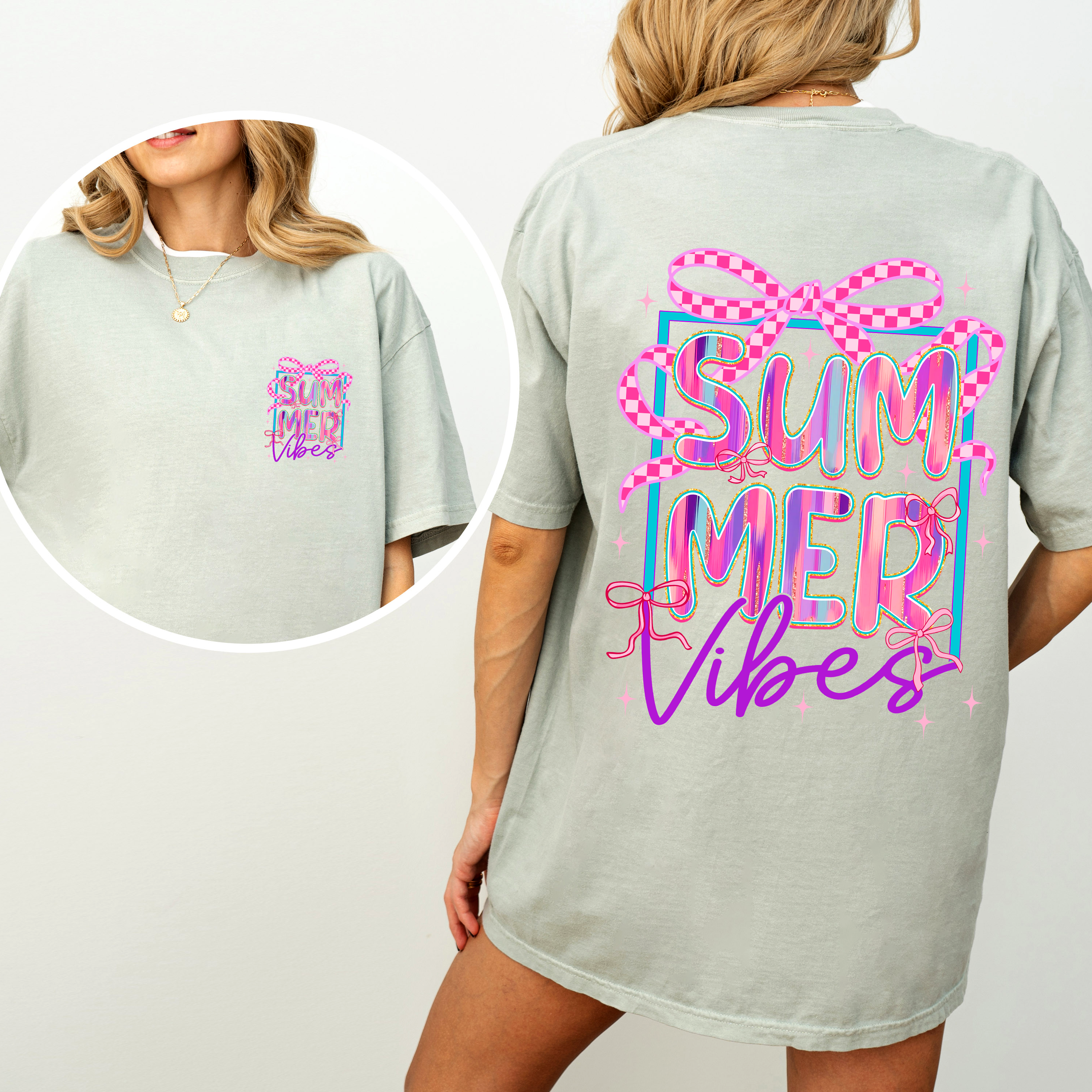 Summer Vibes Checkered Ribbons Retro Vintage Inspired Comfort Colors Tee