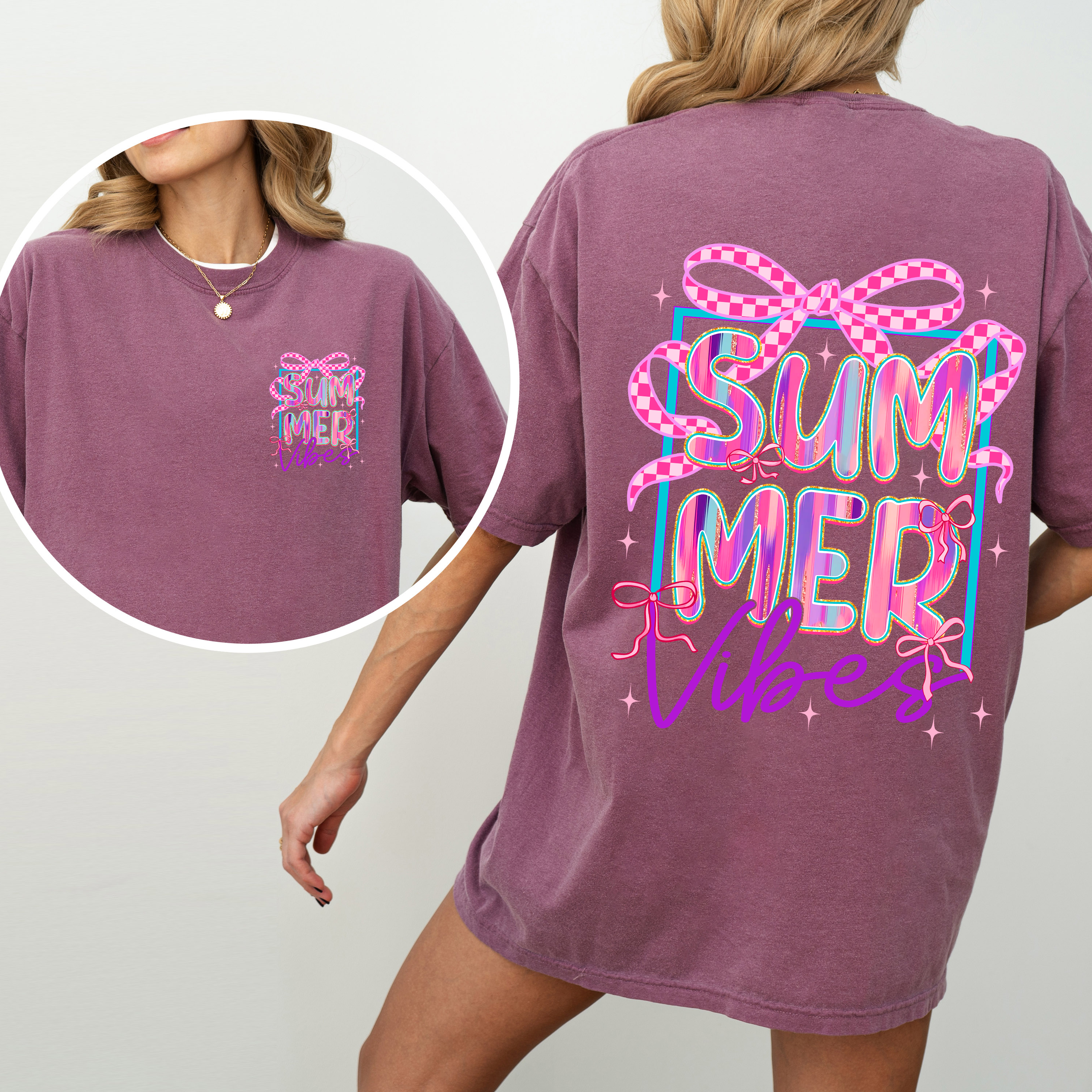 Summer Vibes Checkered Ribbons Retro Vintage Inspired Comfort Colors Tee