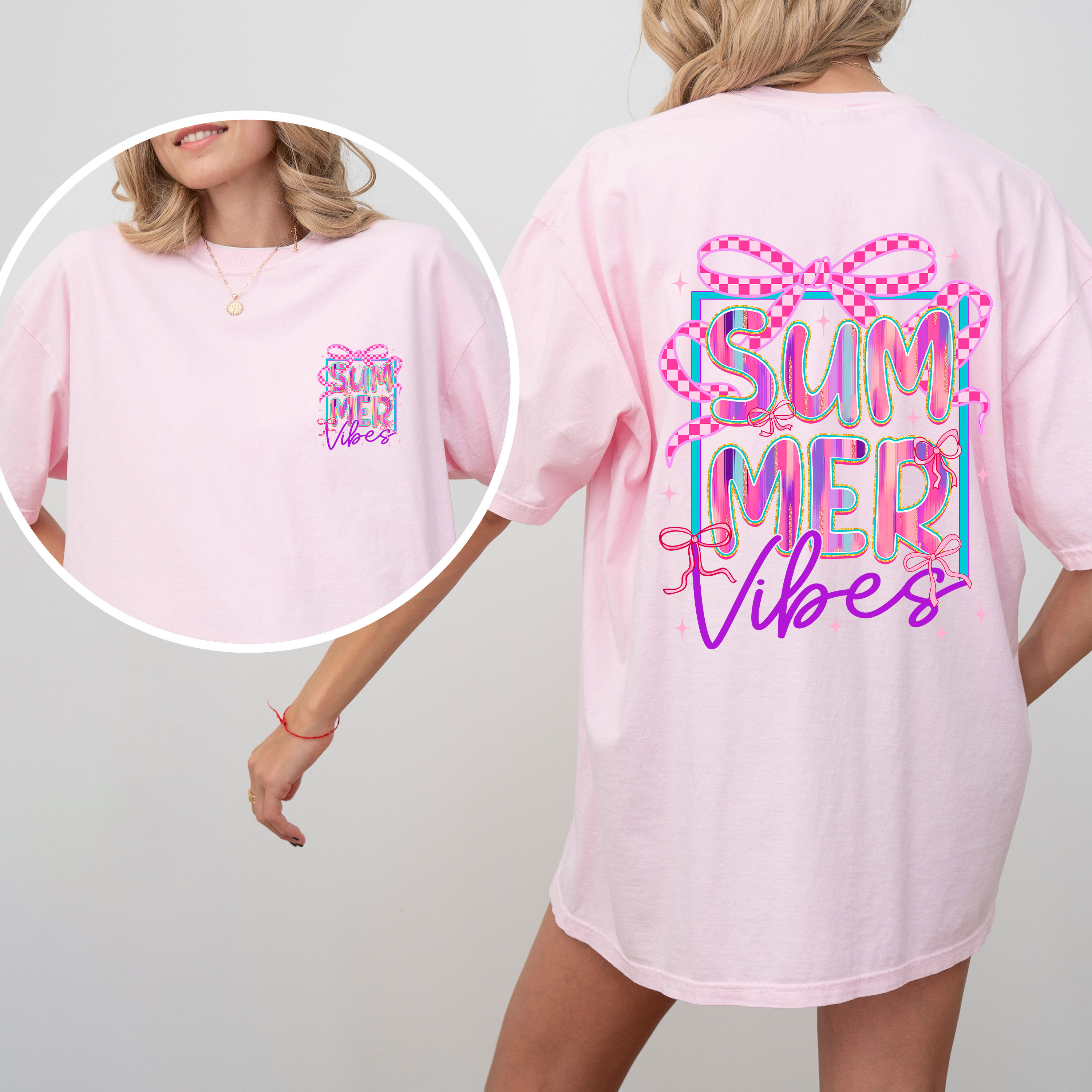 Summer Vibes Checkered Ribbons Retro Vintage Inspired Comfort Colors Tee