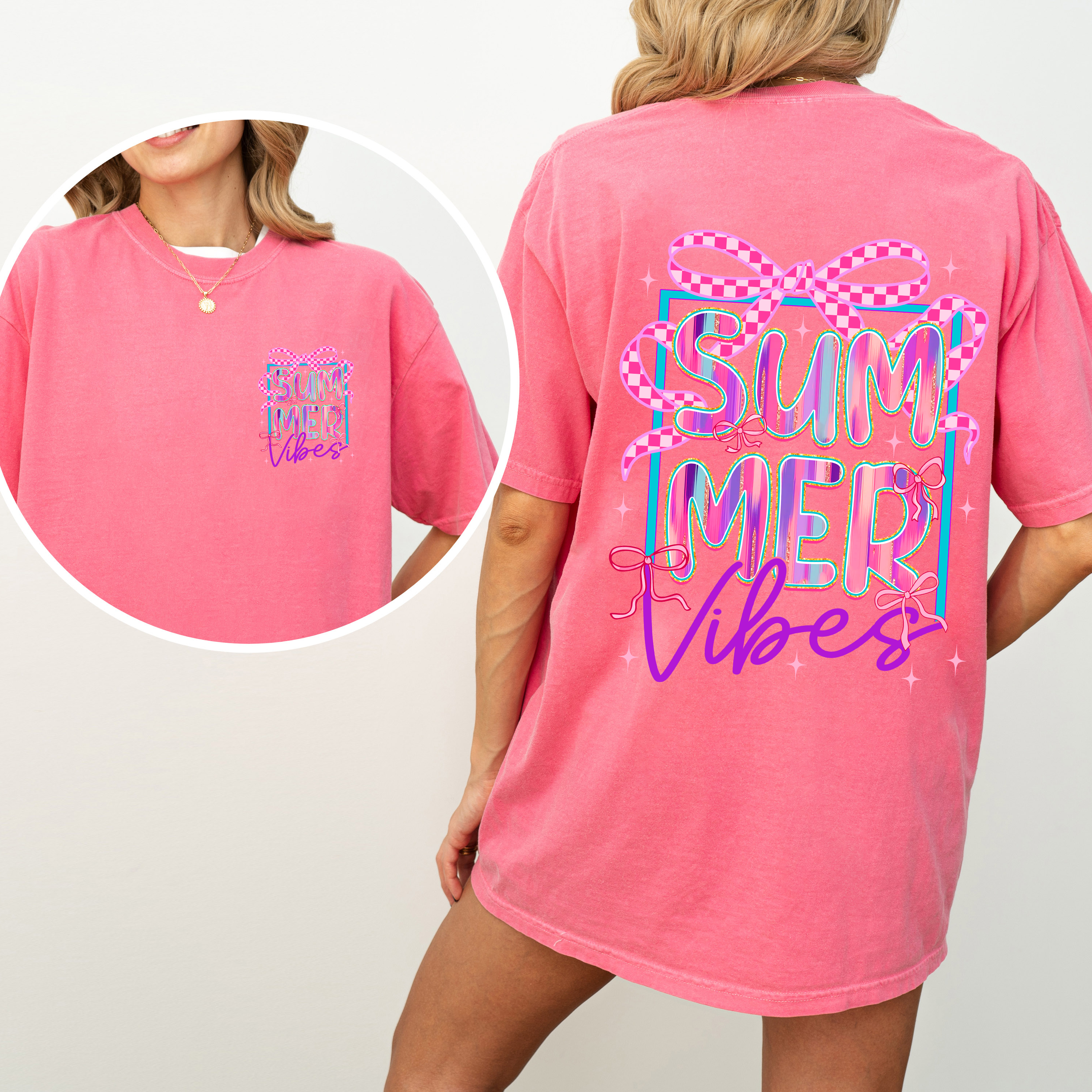 Summer Vibes Checkered Ribbons Retro Vintage Inspired Comfort Colors Tee