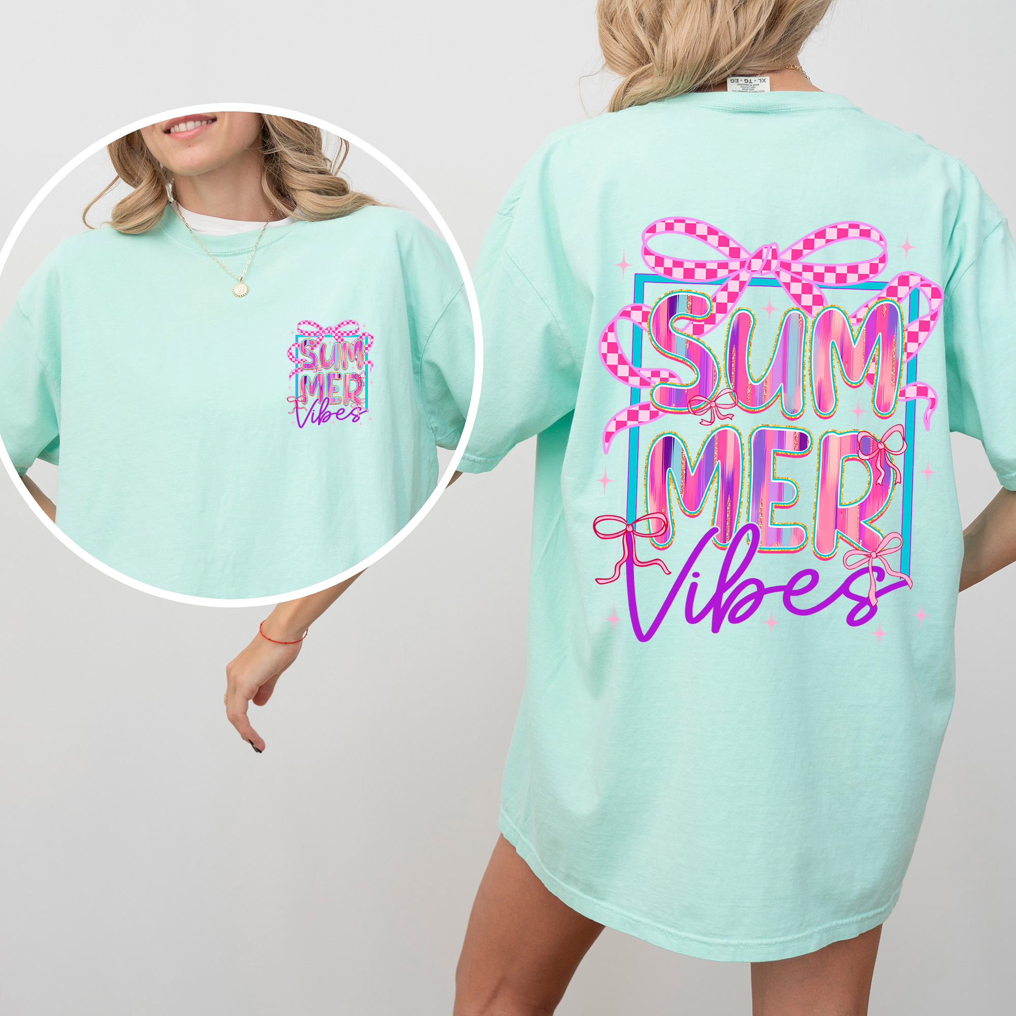 Summer Vibes Checkered Ribbons Retro Vintage Inspired Comfort Colors Tee