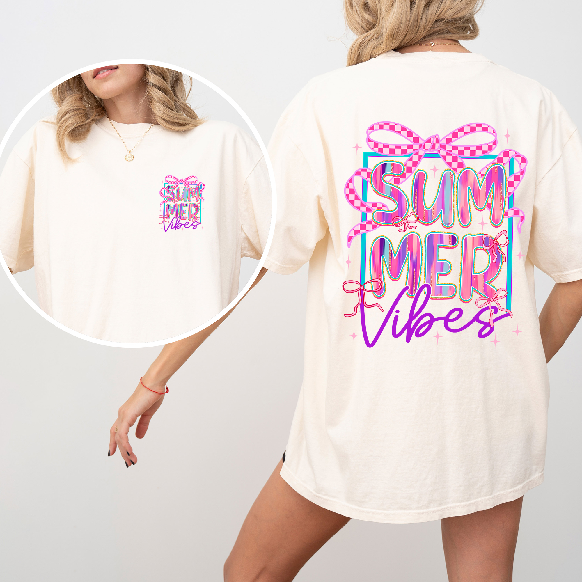 Summer Vibes Checkered Ribbons Retro Vintage Inspired Comfort Colors Tee