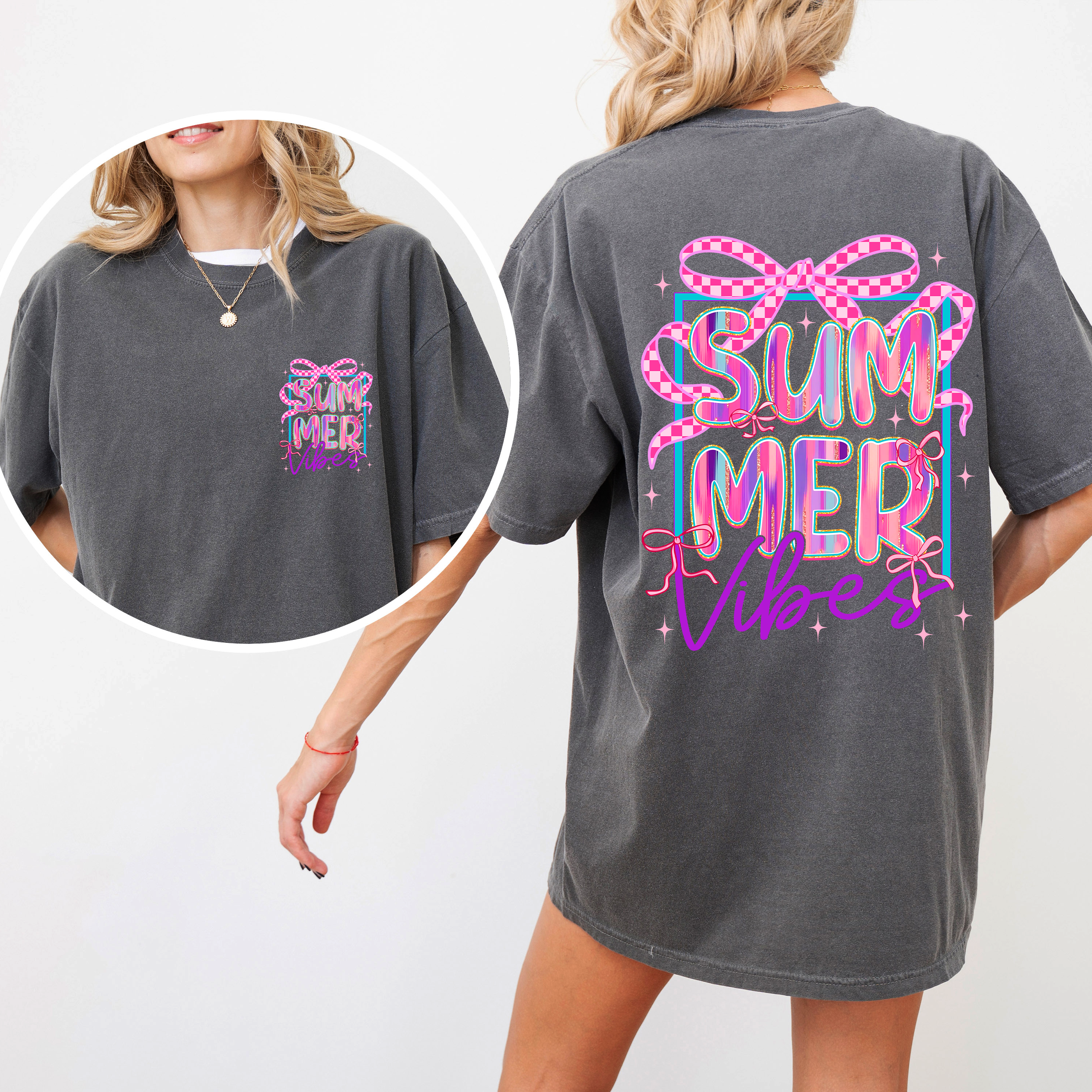Summer Vibes Checkered Ribbons Retro Vintage Inspired Comfort Colors Tee