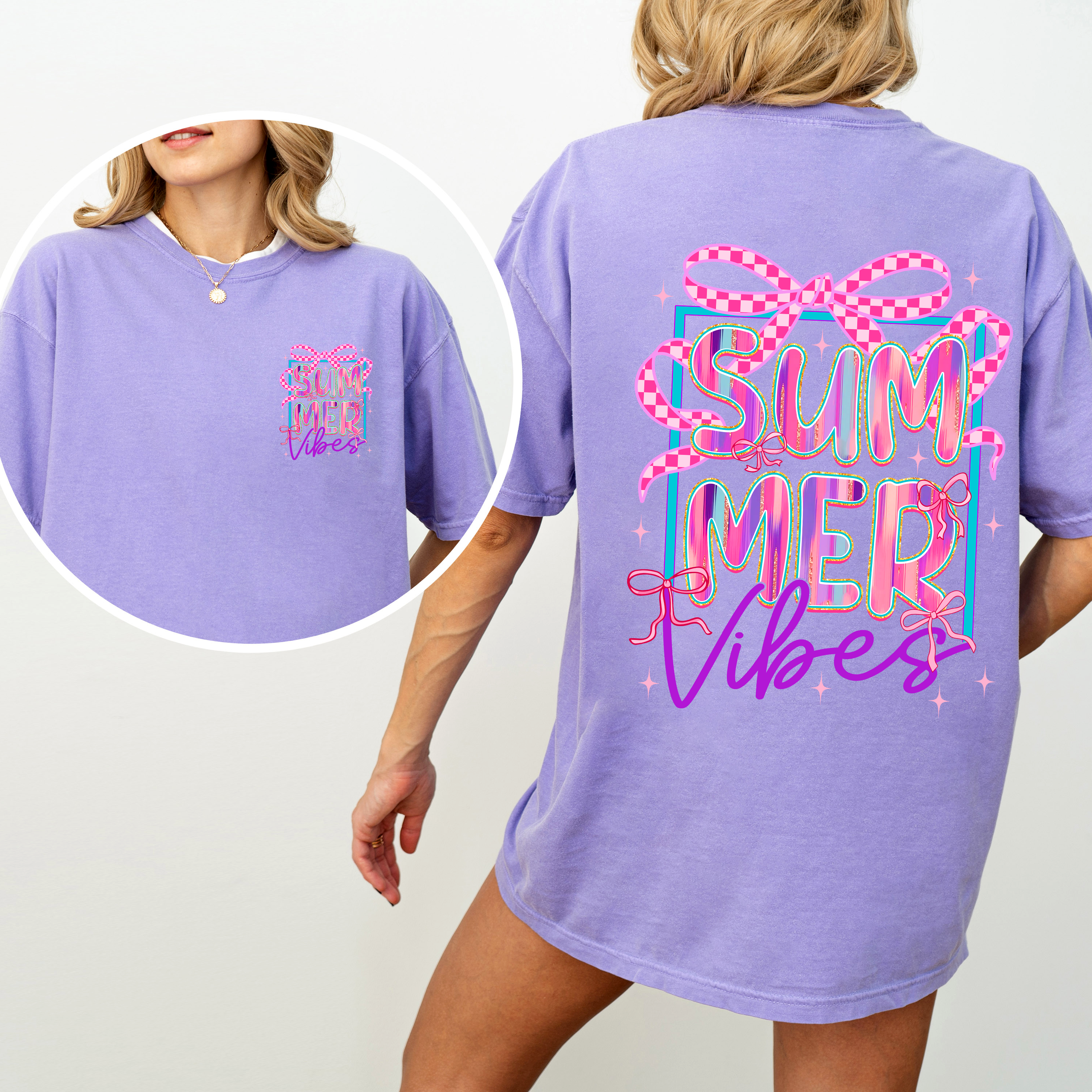Summer Vibes Checkered Ribbons Retro Vintage Inspired Comfort Colors Tee
