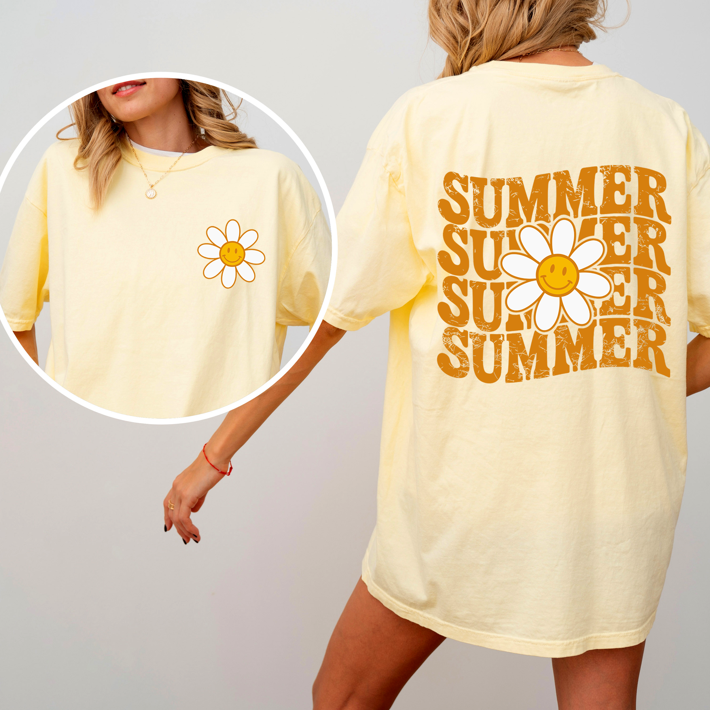 Summer Retro Smiley Front and Back Vintage Summer Vibes Graphic Concept Edition Comfort Colors Tee
