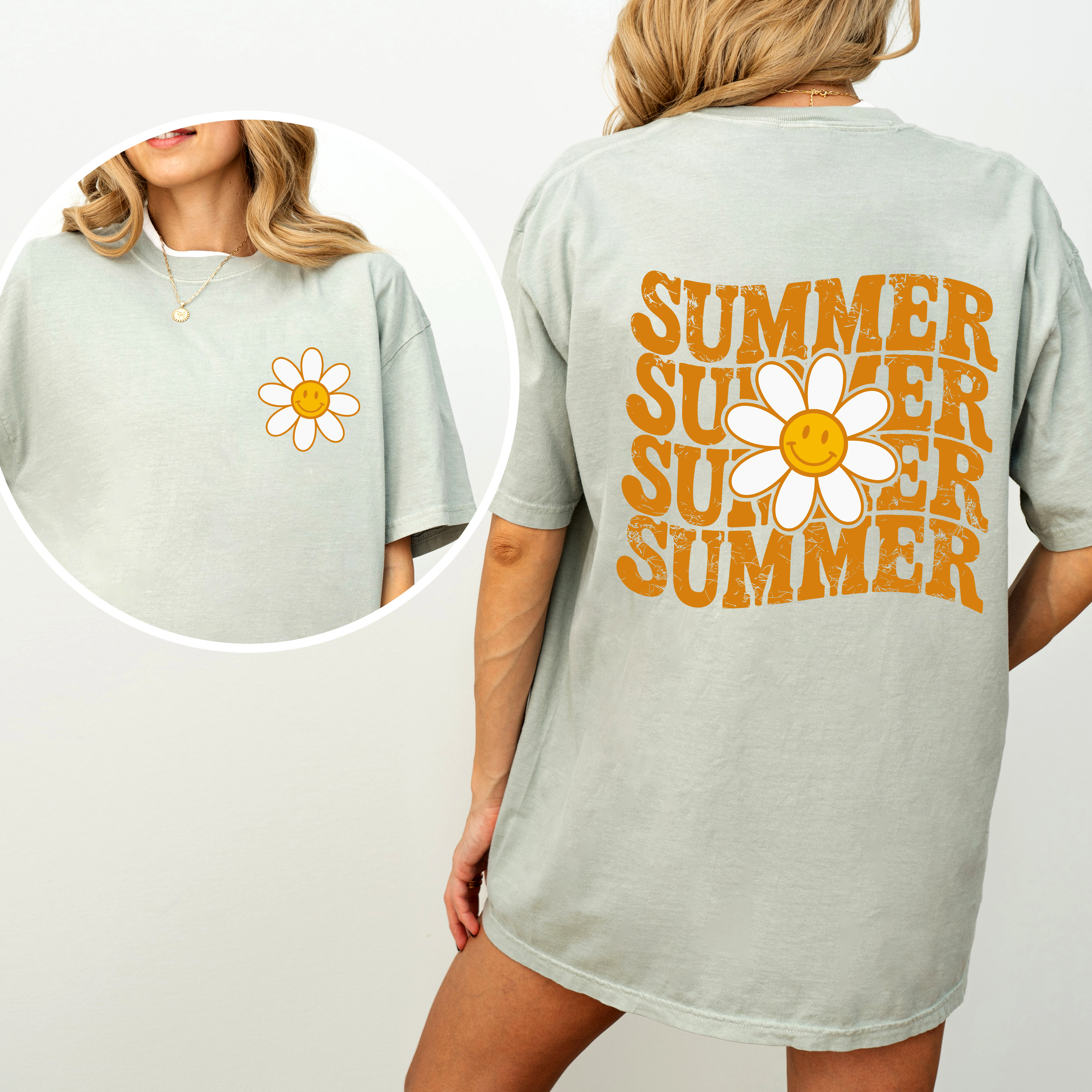 Summer Retro Smiley Front and Back Vintage Summer Vibes Graphic Concept Edition Comfort Colors Tee