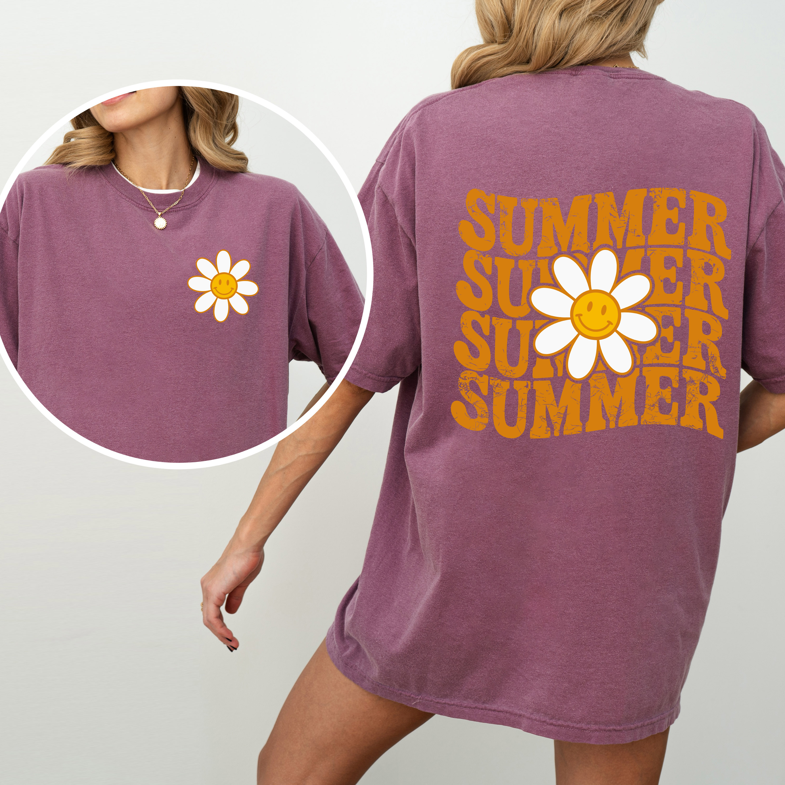 Summer Retro Smiley Front and Back Vintage Summer Vibes Graphic Concept Edition Comfort Colors Tee