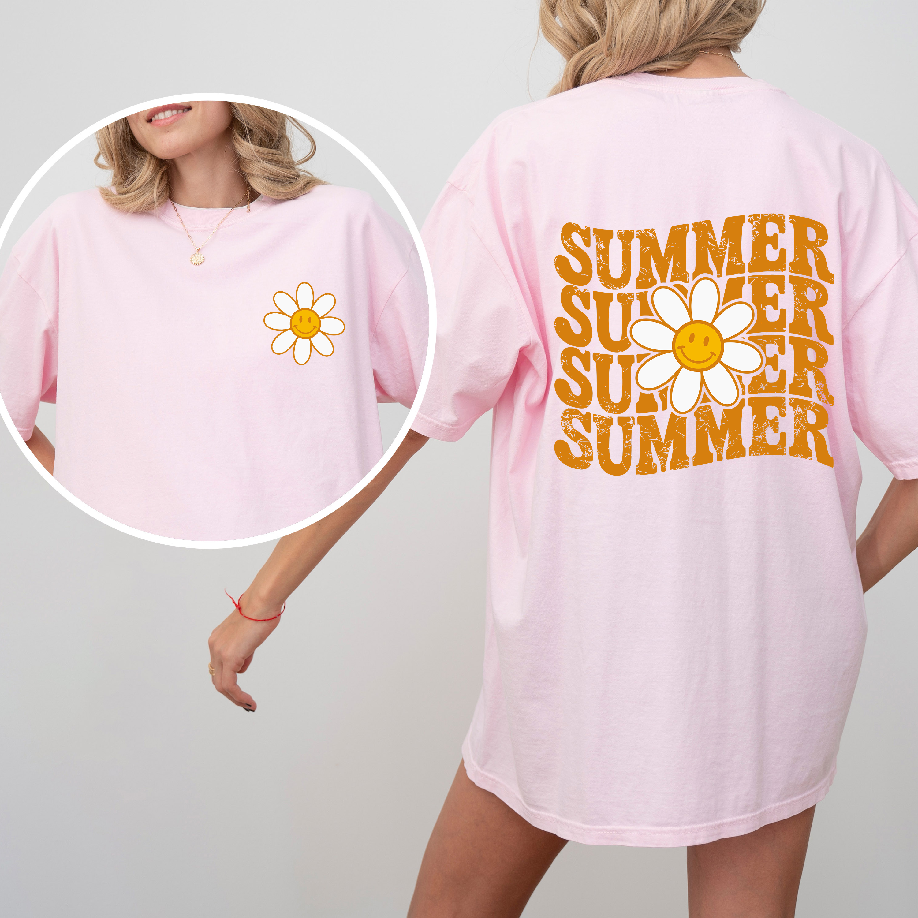 Summer Retro Smiley Front and Back Vintage Summer Vibes Graphic Concept Edition Comfort Colors Tee
