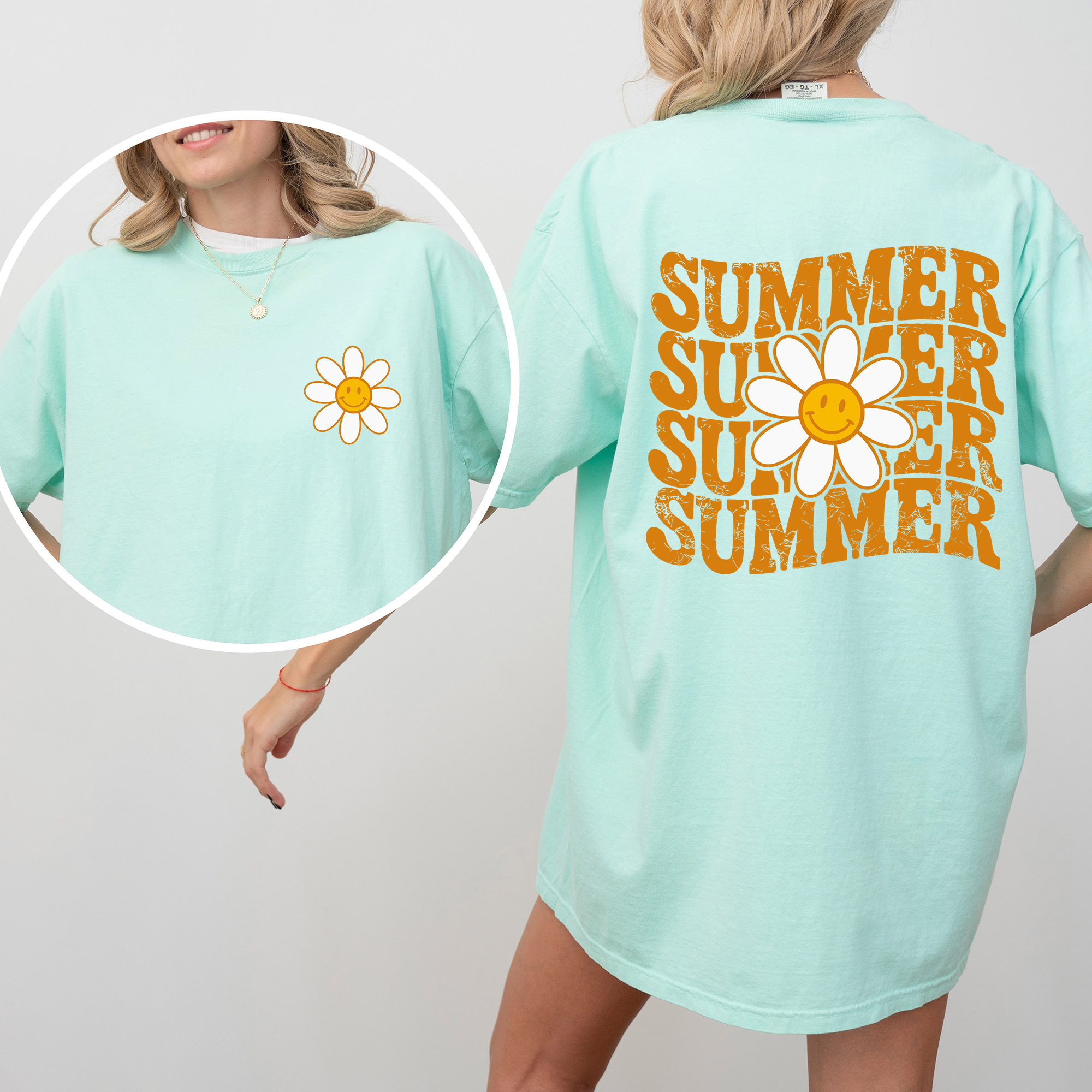 Summer Retro Smiley Front and Back Vintage Summer Vibes Graphic Concept Edition Comfort Colors Tee