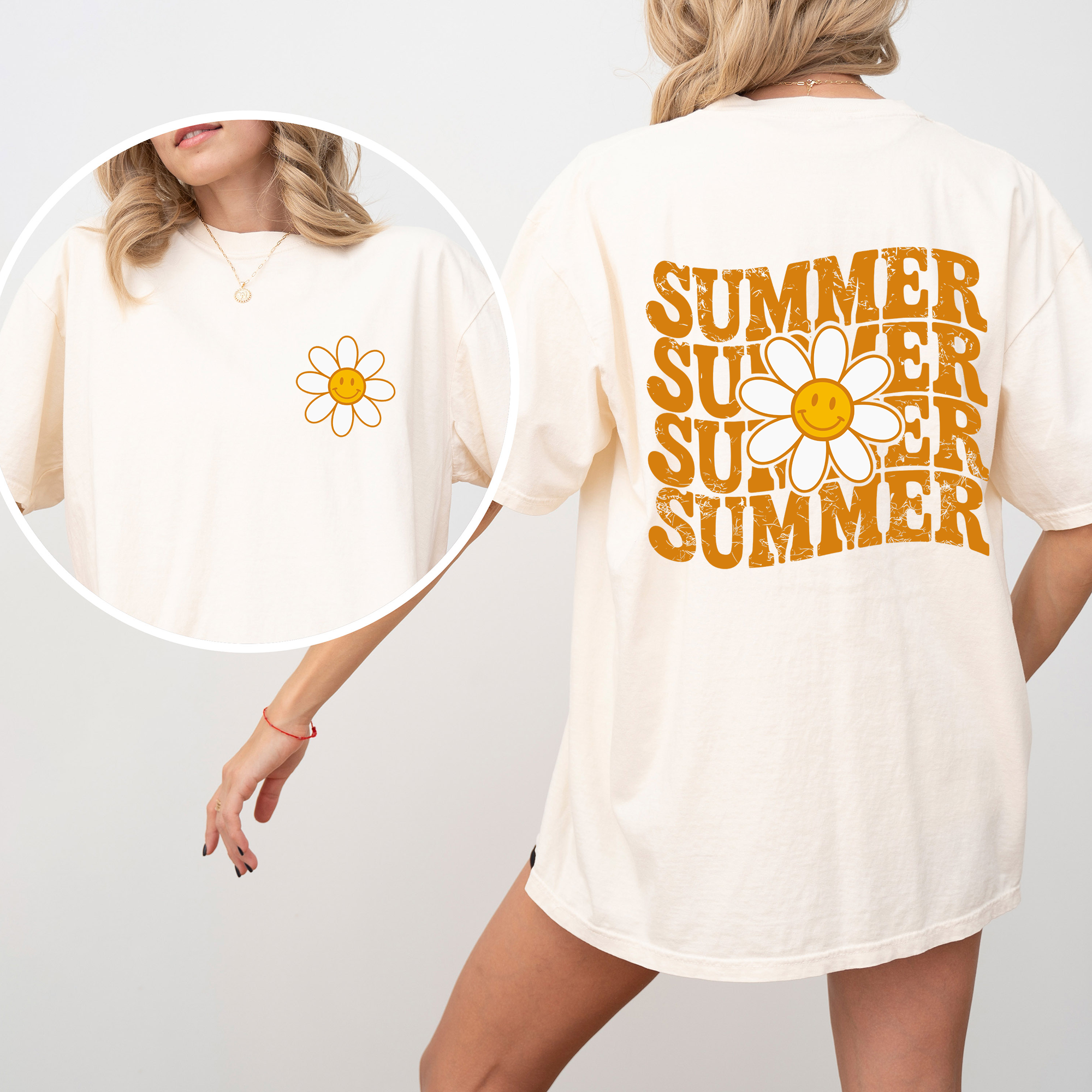 Summer Retro Smiley Front and Back Vintage Summer Vibes Graphic Concept Edition Comfort Colors Tee