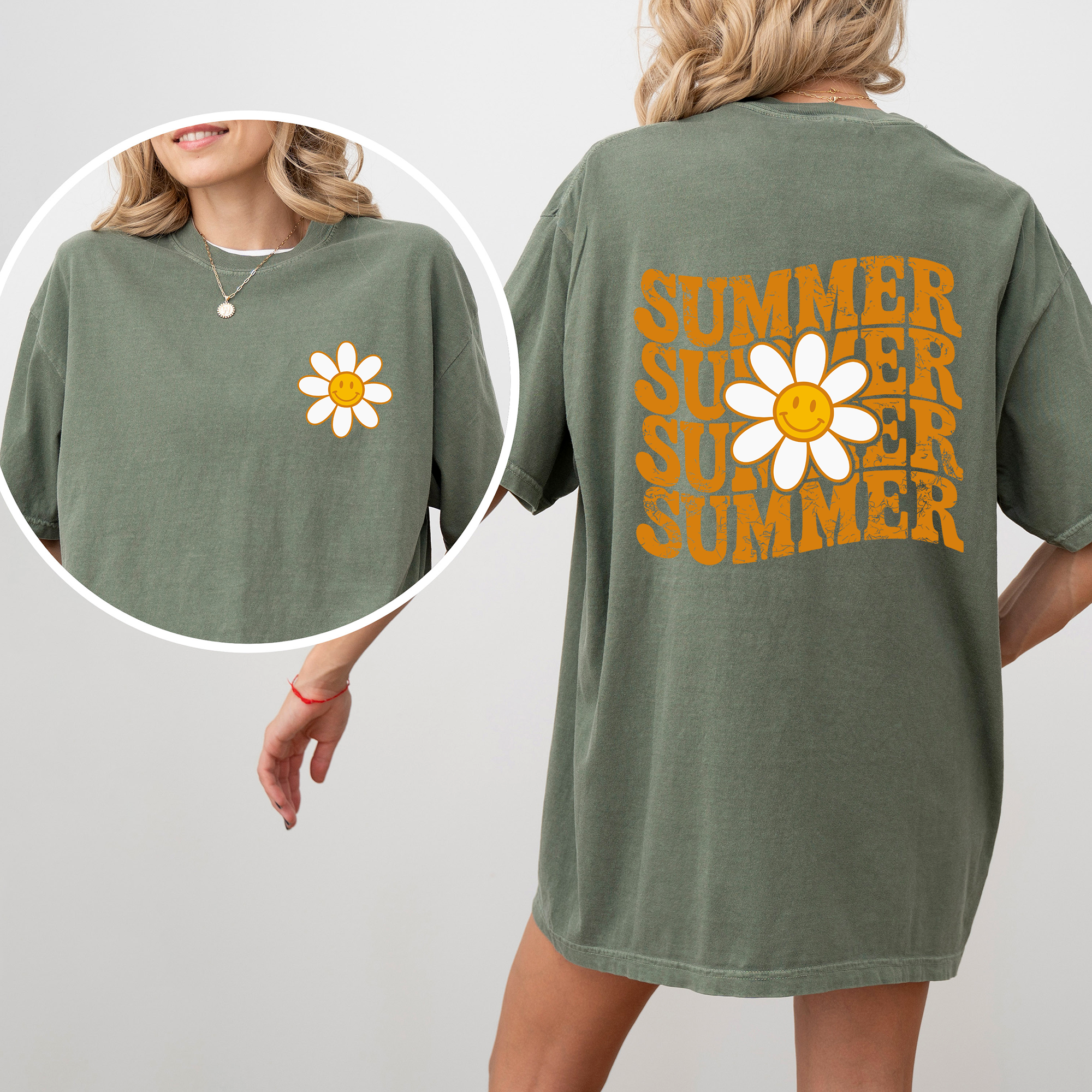 Summer Retro Smiley Front and Back Vintage Summer Vibes Graphic Concept Edition Comfort Colors Tee