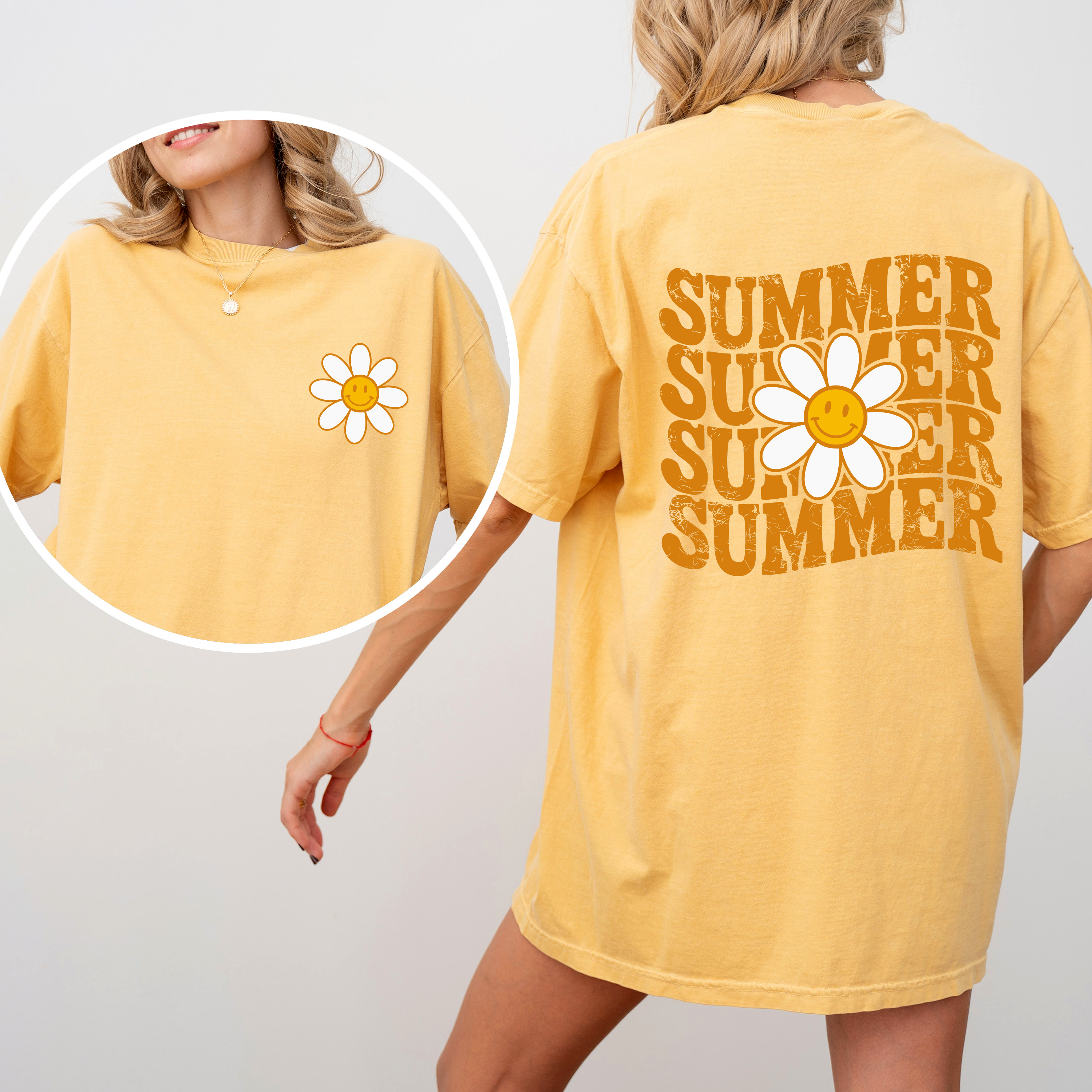 Summer Retro Smiley Front and Back Vintage Summer Vibes Graphic Concept Edition Comfort Colors Tee