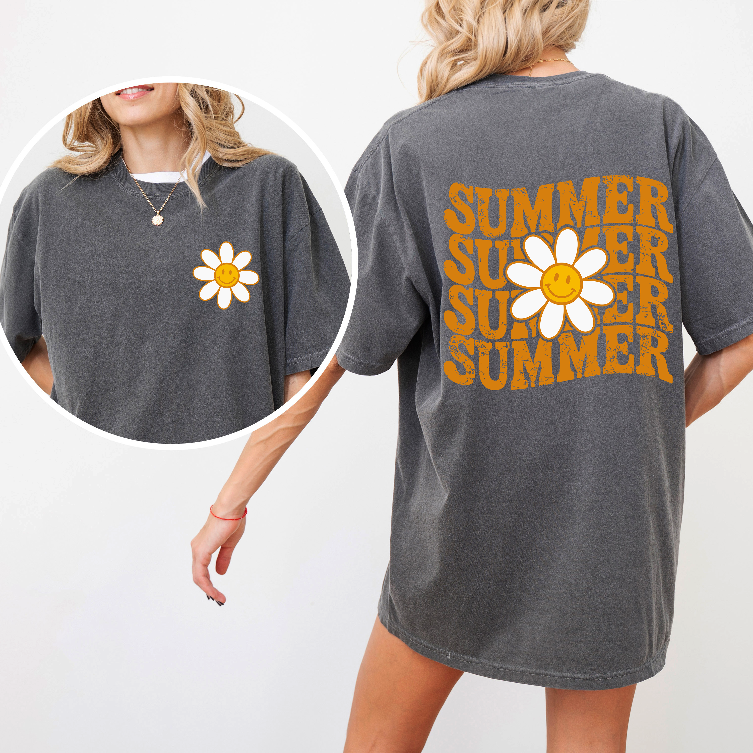Summer Retro Smiley Front and Back Vintage Summer Vibes Graphic Concept Edition Comfort Colors Tee