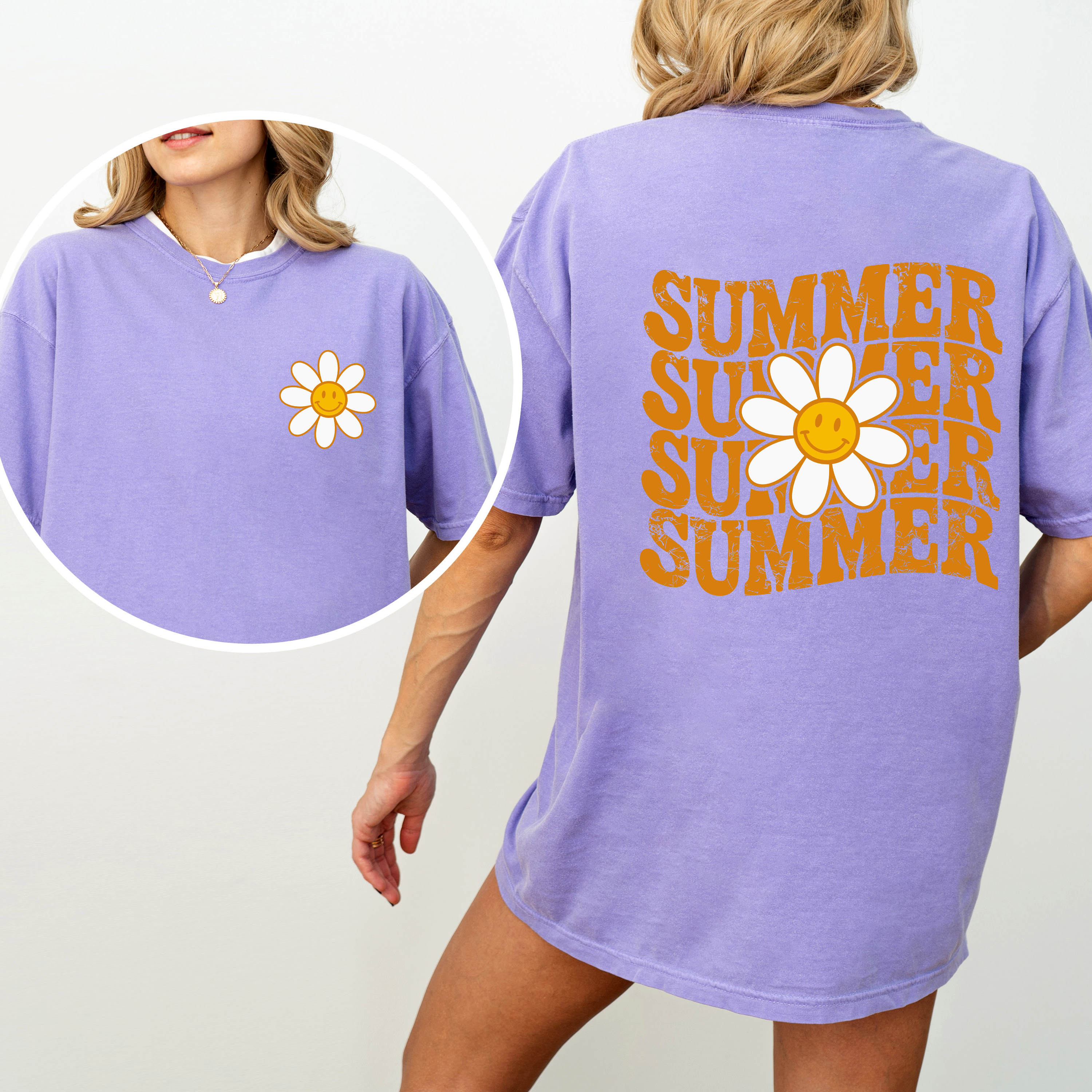 Summer Retro Smiley Front and Back Vintage Summer Vibes Graphic Concept Edition Comfort Colors Tee