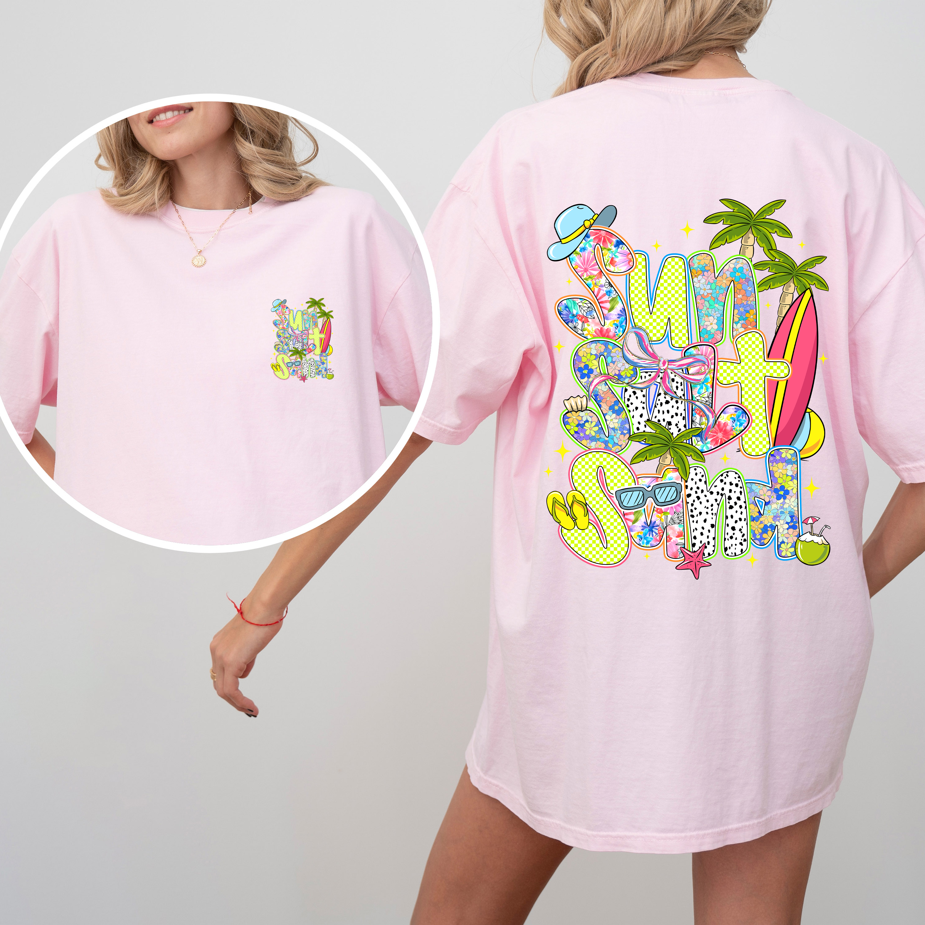 Sun Salt Sand Summer Beach Front and Back Retro Coastal Vibes Comfort Colors Tee