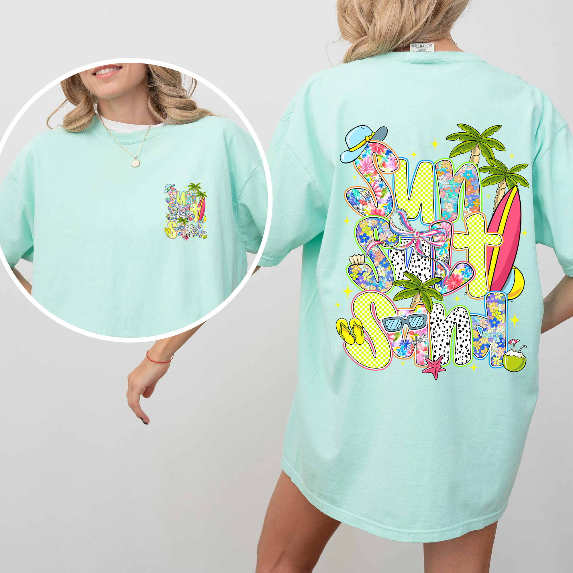 Sun Salt Sand Summer Beach Front and Back Retro Coastal Vibes Comfort Colors Tee