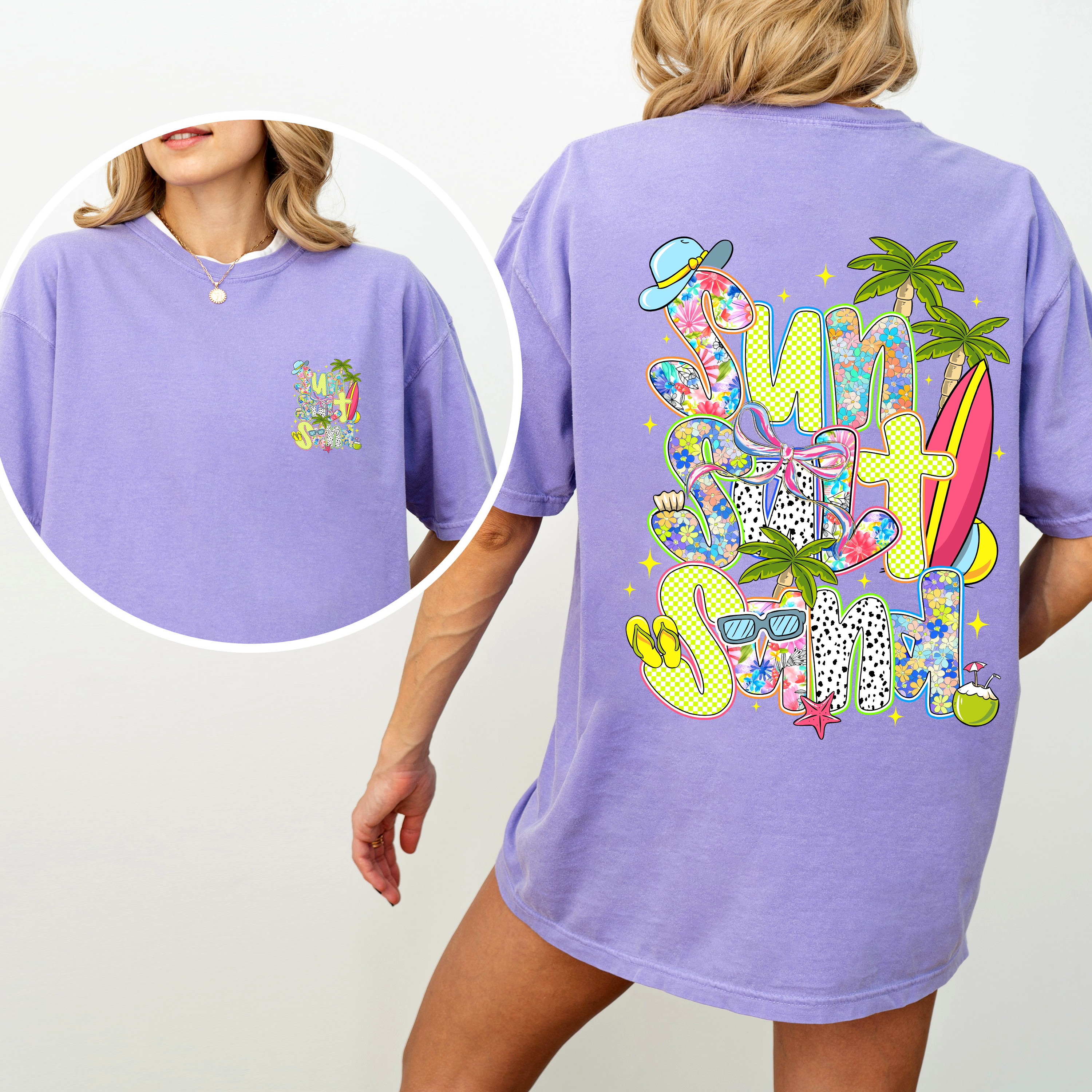 Sun Salt Sand Summer Beach Front and Back Retro Coastal Vibes Comfort Colors Tee