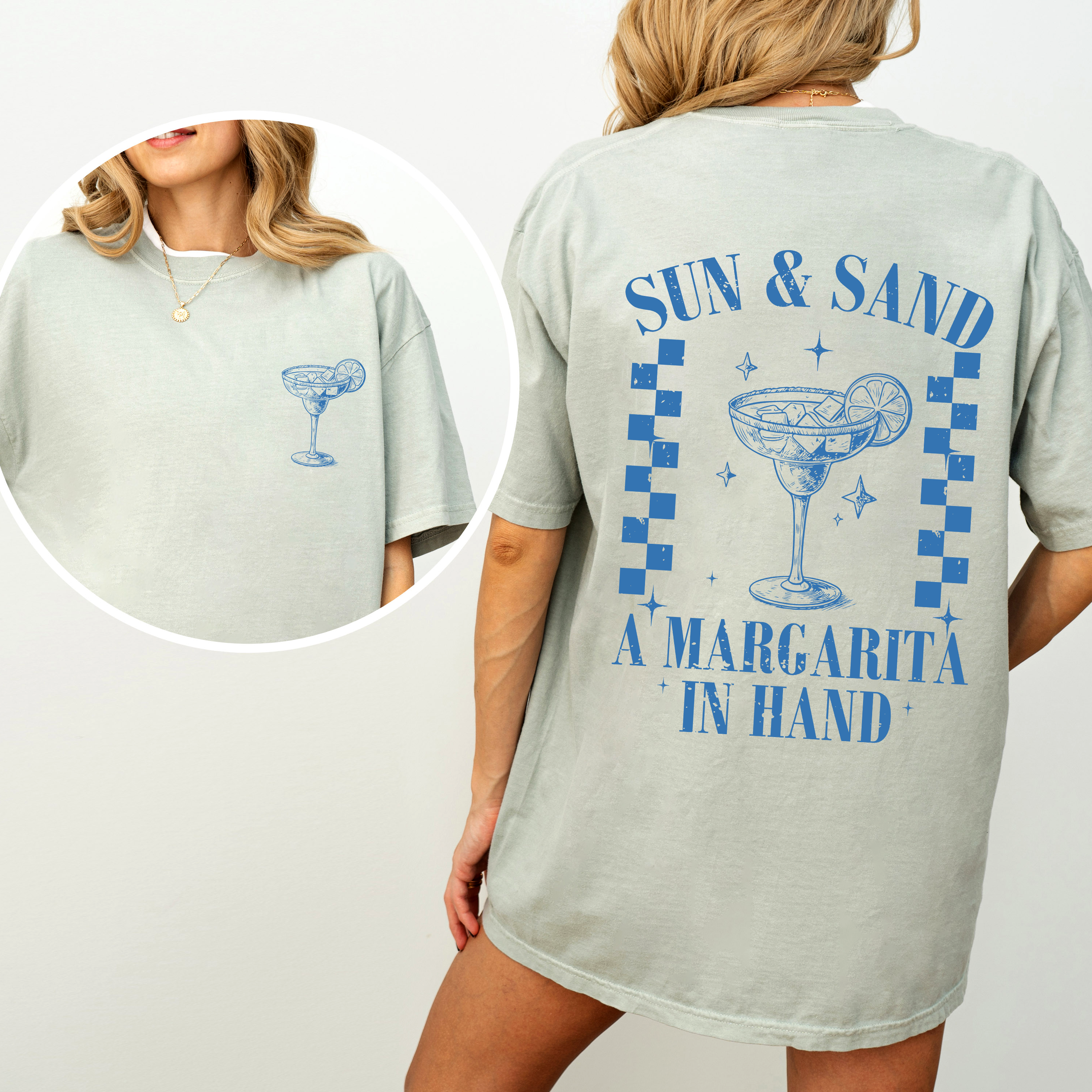 Sun And Sand Margarita Summer Beach Front And Back Signature Premium Comfort Colors Tee