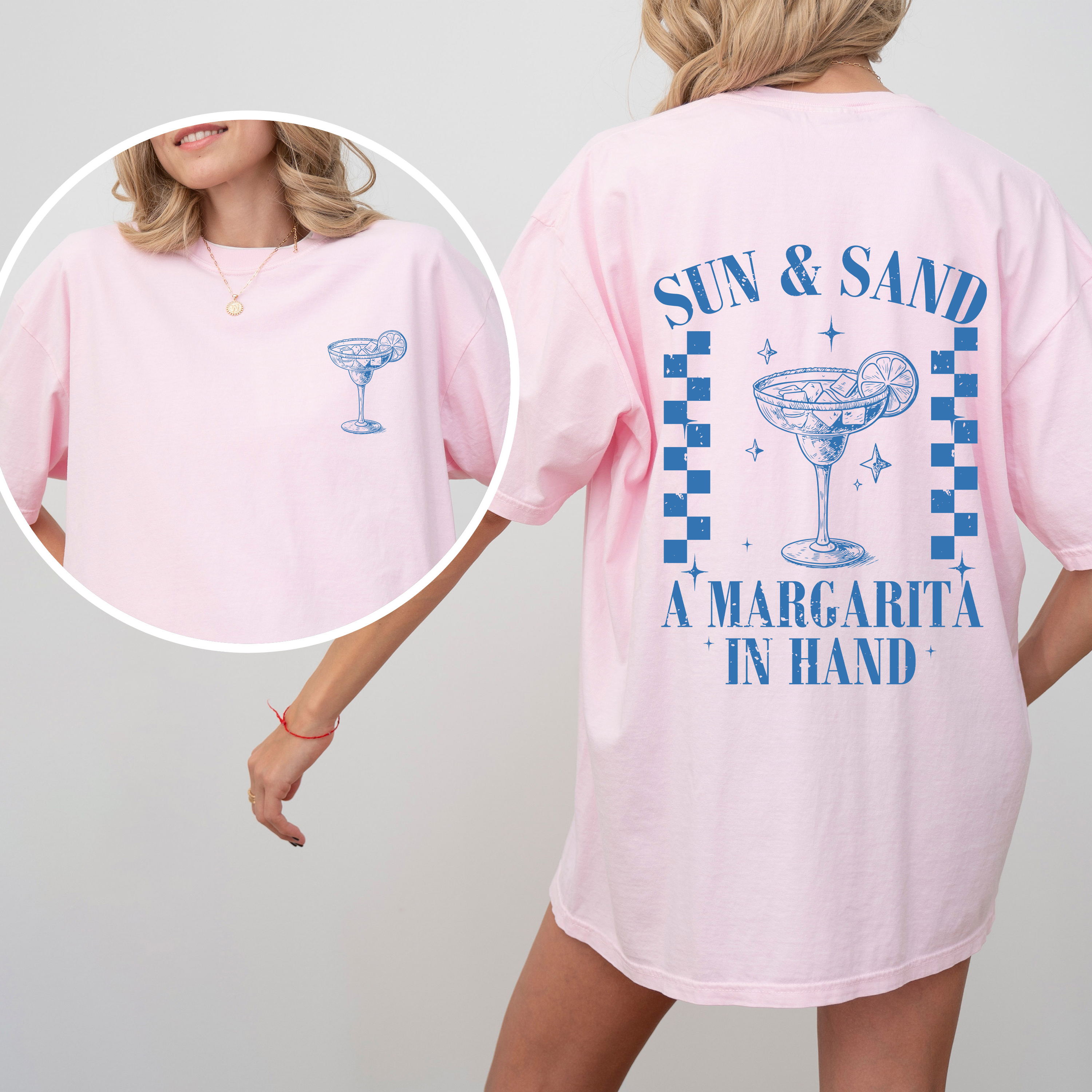 Sun And Sand Margarita Summer Beach Front And Back Signature Premium Comfort Colors Tee