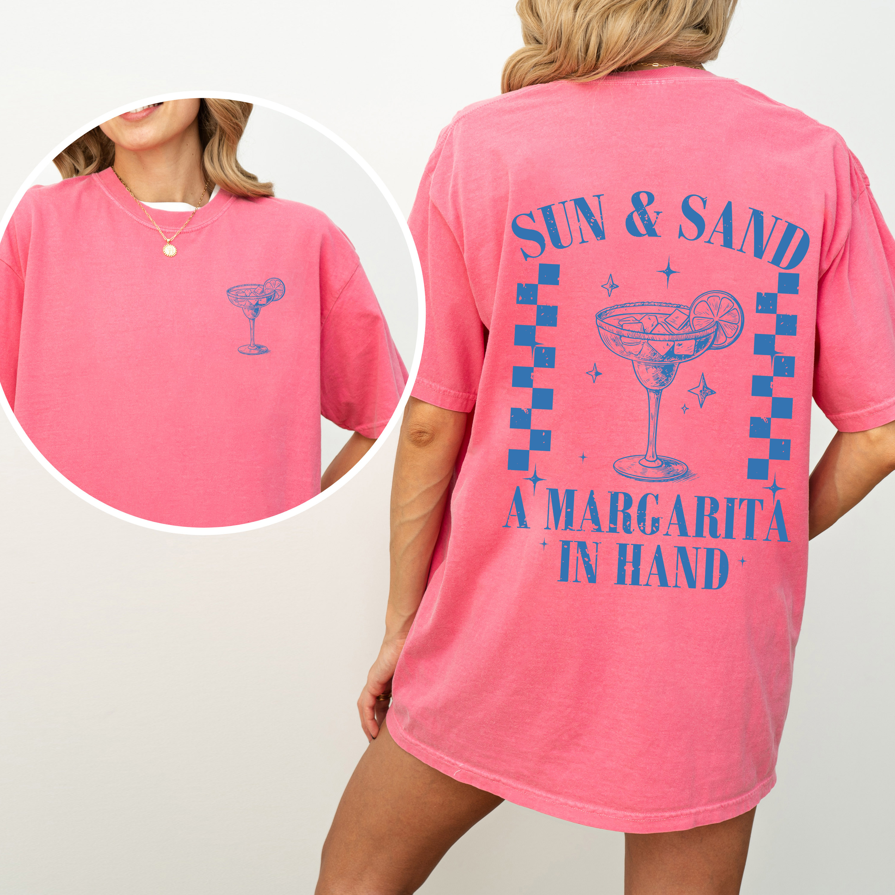 Sun And Sand Margarita Summer Beach Front And Back Signature Premium Comfort Colors Tee