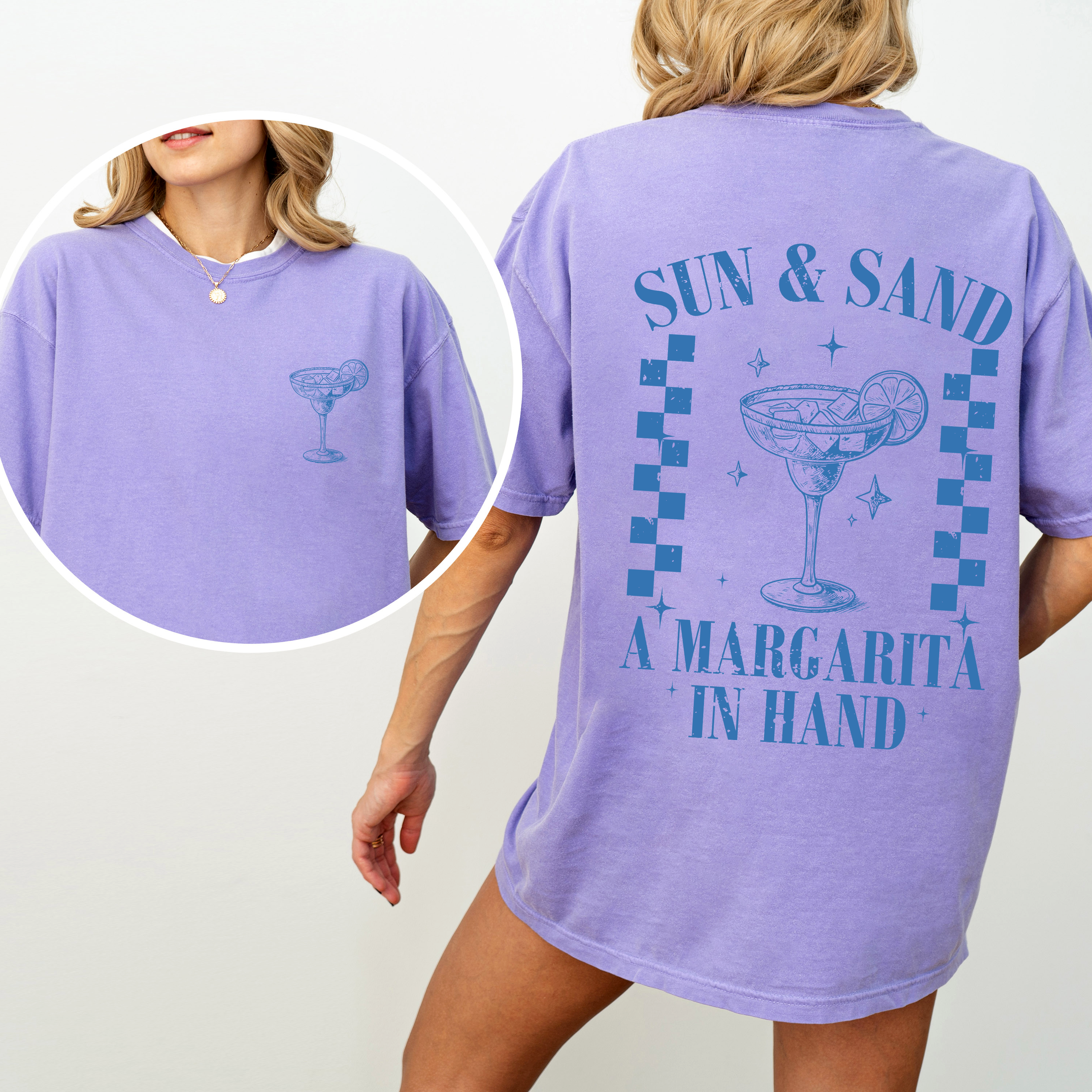 Sun And Sand Margarita Summer Beach Front And Back Signature Premium Comfort Colors Tee